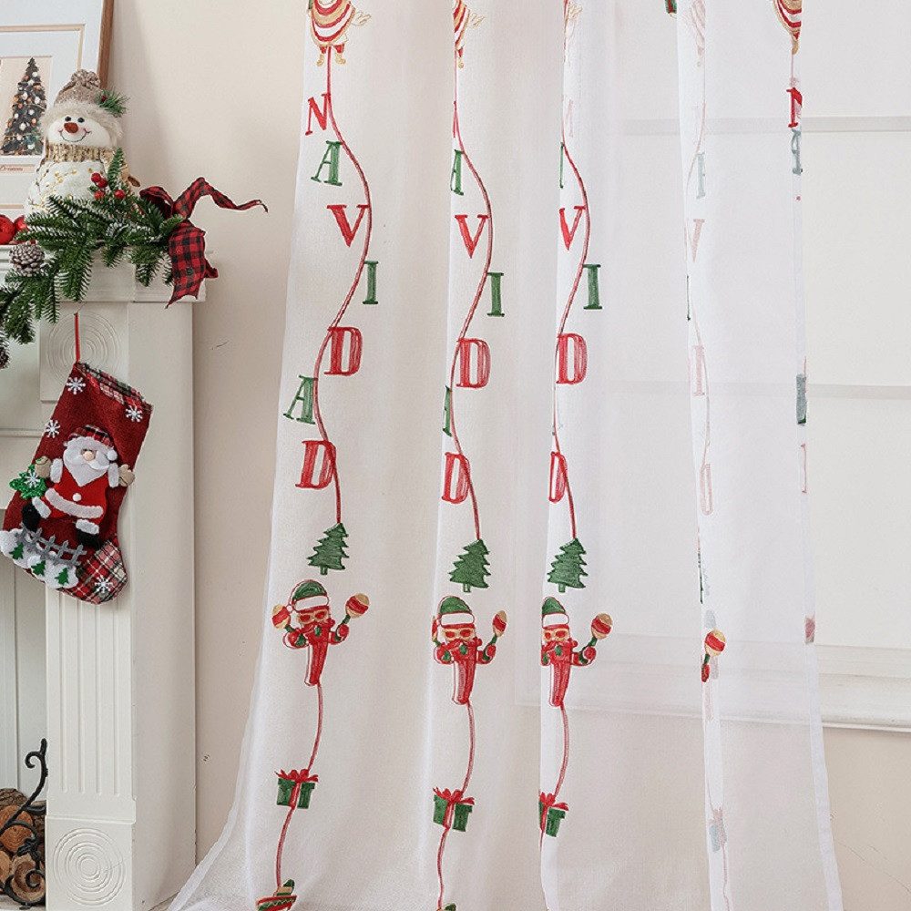 FOUORTUNATE-BEE Vorhang Weihnachtsvorhänge 2er-Set 130×245 cm mit gesticktem Deko-Motiv, Transparente Weihnachtsvorhänge mit Baum- und Santa-Stickerei – Bild 5 von 5