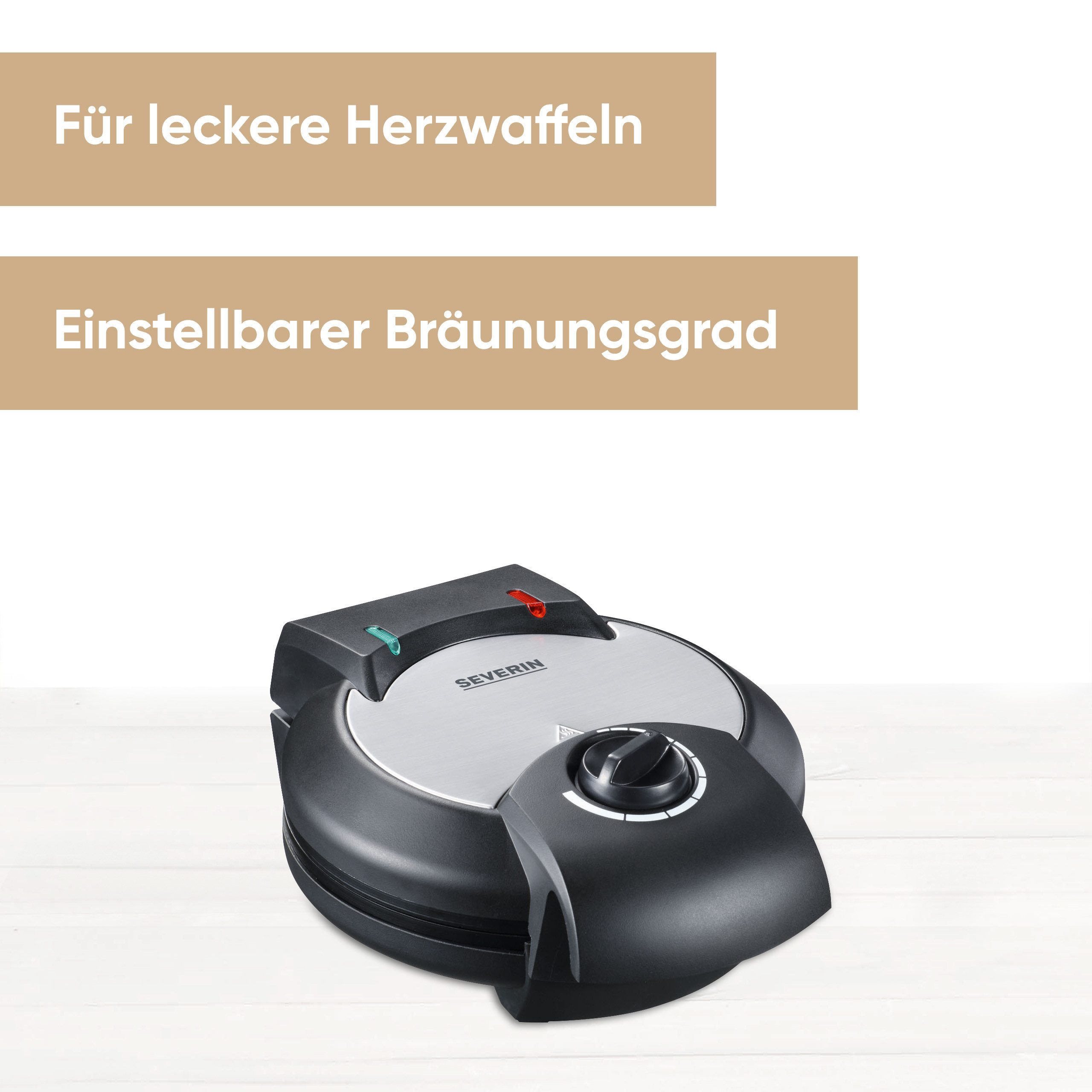 Severin Waffeleisen WA 2103, 1300 W, Antihaftbeschichtung, für Herzwaffeln, ca. 1.300 W, schwarz/Edelstahl