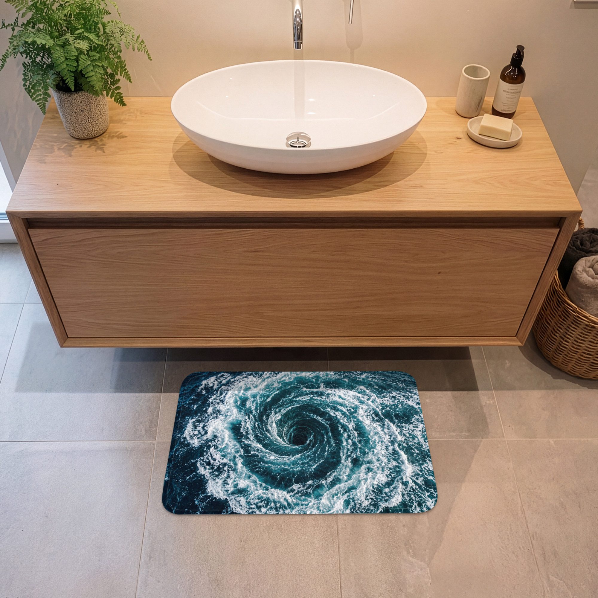 OnlyWow Badematte Ozean - Blau - Whirlpool, Höhe 10 mm, Polyester, Rechteckig, Badezimmerteppich, Badteppich, Rutschfest, Badvorleger, Waschbar