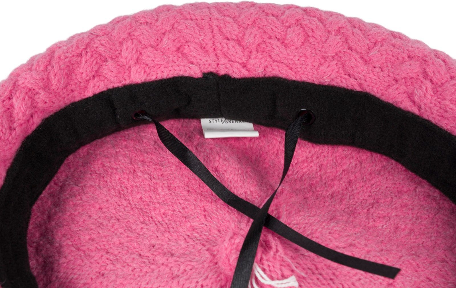 (1-St) Flechtmuster Baskenmütze Pink mit Feinstrick styleBREAKER Baskenmütze