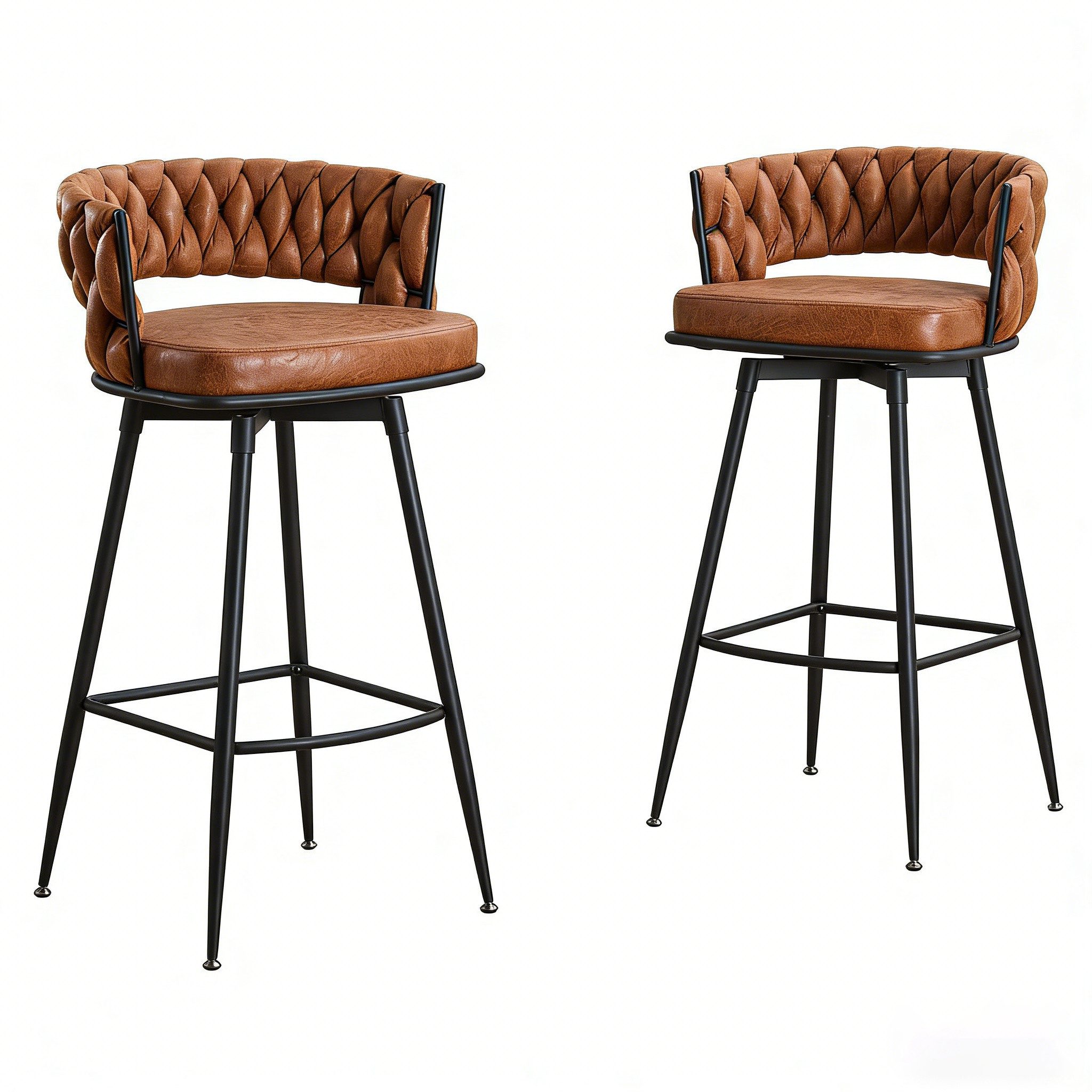 AISALL Barhocker PU-gewebter Drehhocker mit Rückenlehne, Küchenhocker, Barstuhl (2 St), mit Fußstütze, Sitzhöhe 79 cm