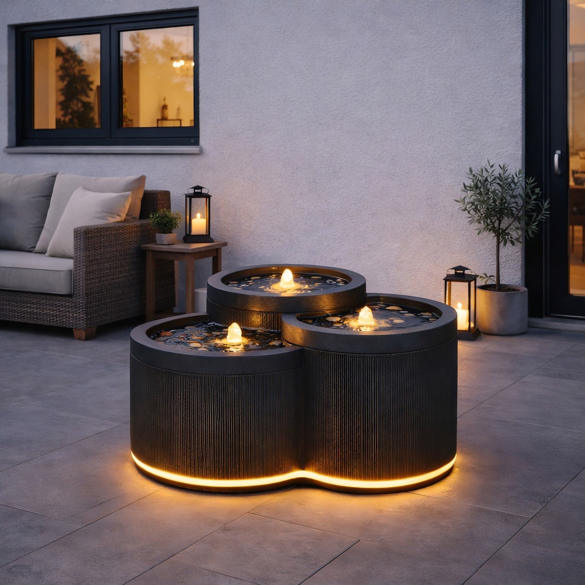 Wacredo Gartenbrunnen Premium Wasserspiel Komplettset Aruba, Wasserbecken BxT: 55x51 cm, Gesamtmaß: 55 x 51 x 28cm (L x B x H)