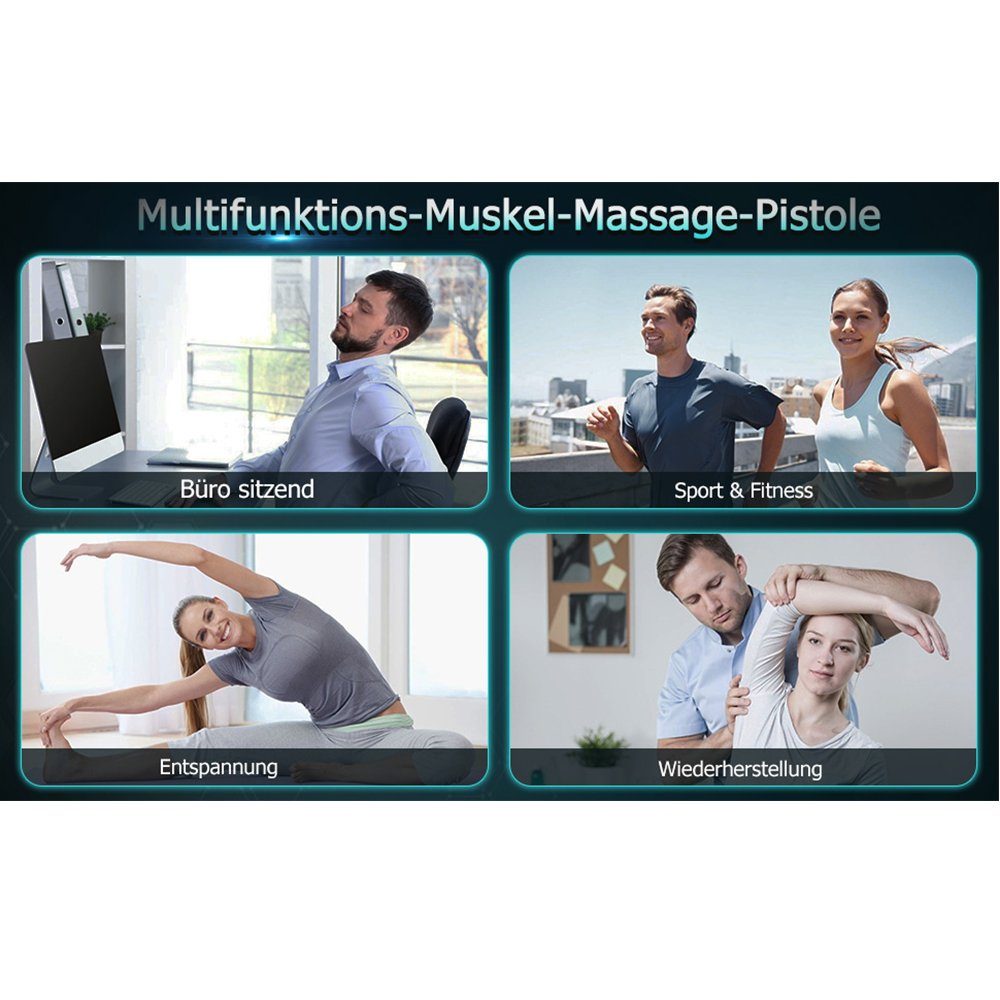 XIIW Bandmassagegerät Massagepistole, 30 Intensitätsstufen, 2600mAh Massageköpfe, 6