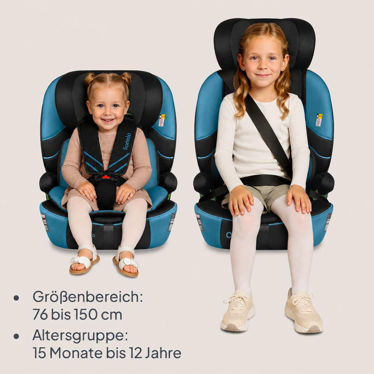 lionelo Autokindersitz LEVI FIX I-SIZE, ab: ab 15 Montaen, bis: Bis ca. 12 Jahre (150 cm), ab: 76 cm, bis: 150 cm, (Set), Dri-Seat/ISOFIX/TopTether/Reduziereinsatz/Komfort