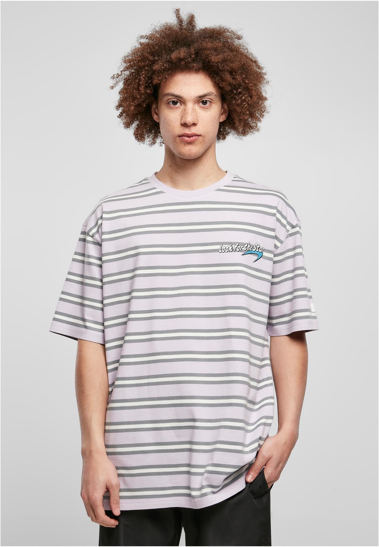 T-Shirt Oversize Black Starter Tee (1-tlg) for Herren Label lilac/palewhite/heavymetal Striped Star the Starter Look