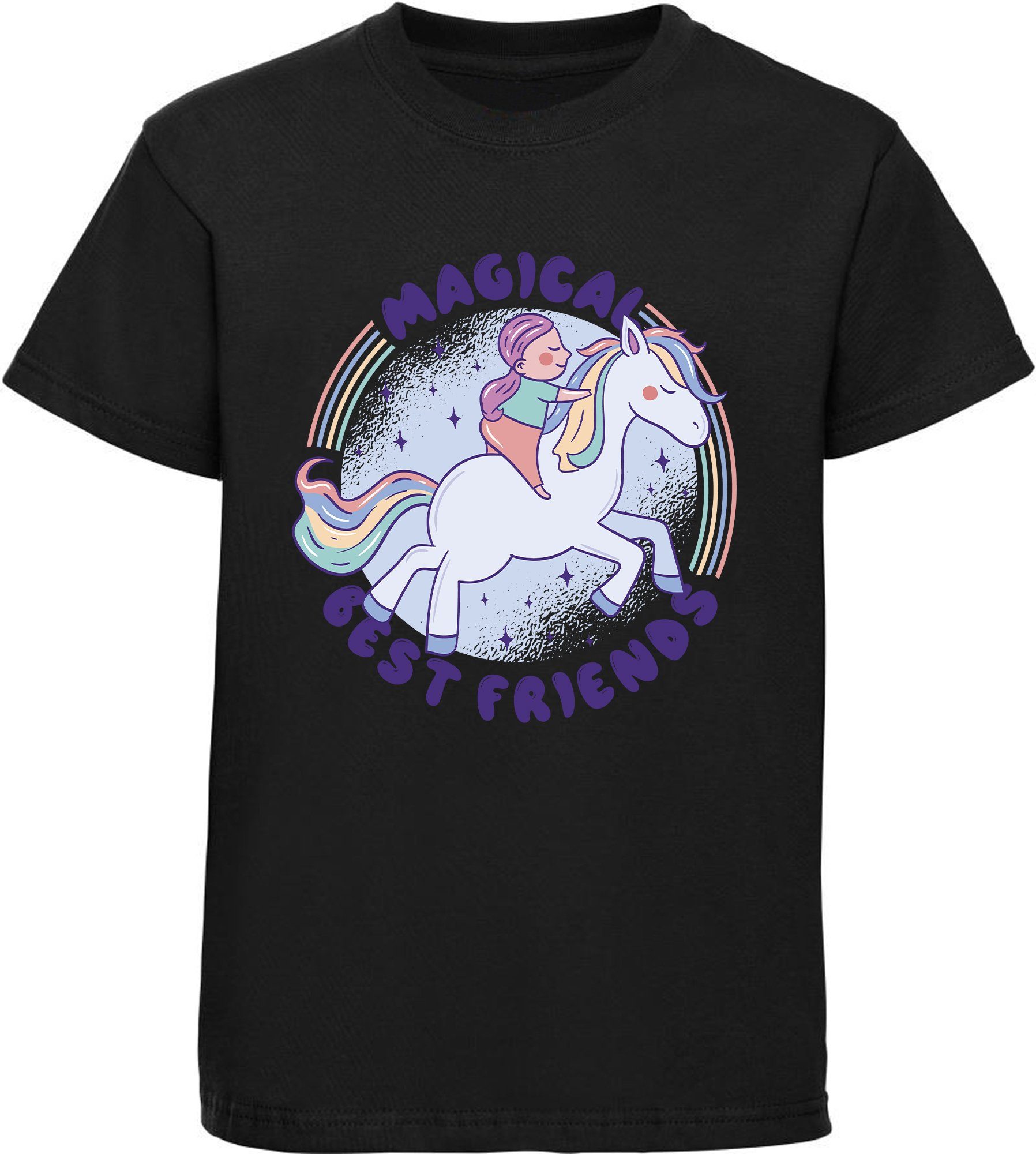 MyDesign24 Print-Shirt bedrucktes Kinder Mädchen T-Shirt - Cartoon Pferd mit Reiterin Baumwollshirt mit Aufdruck, i197