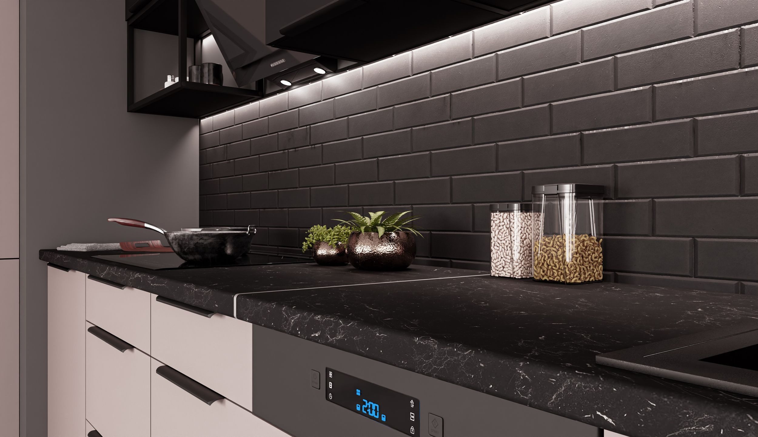 Küchen-Preisbombe Küchenzeile ARONA + SIENA LOFT 280 + 180 cm Küchenblock Küche Kaschmir Schwarz