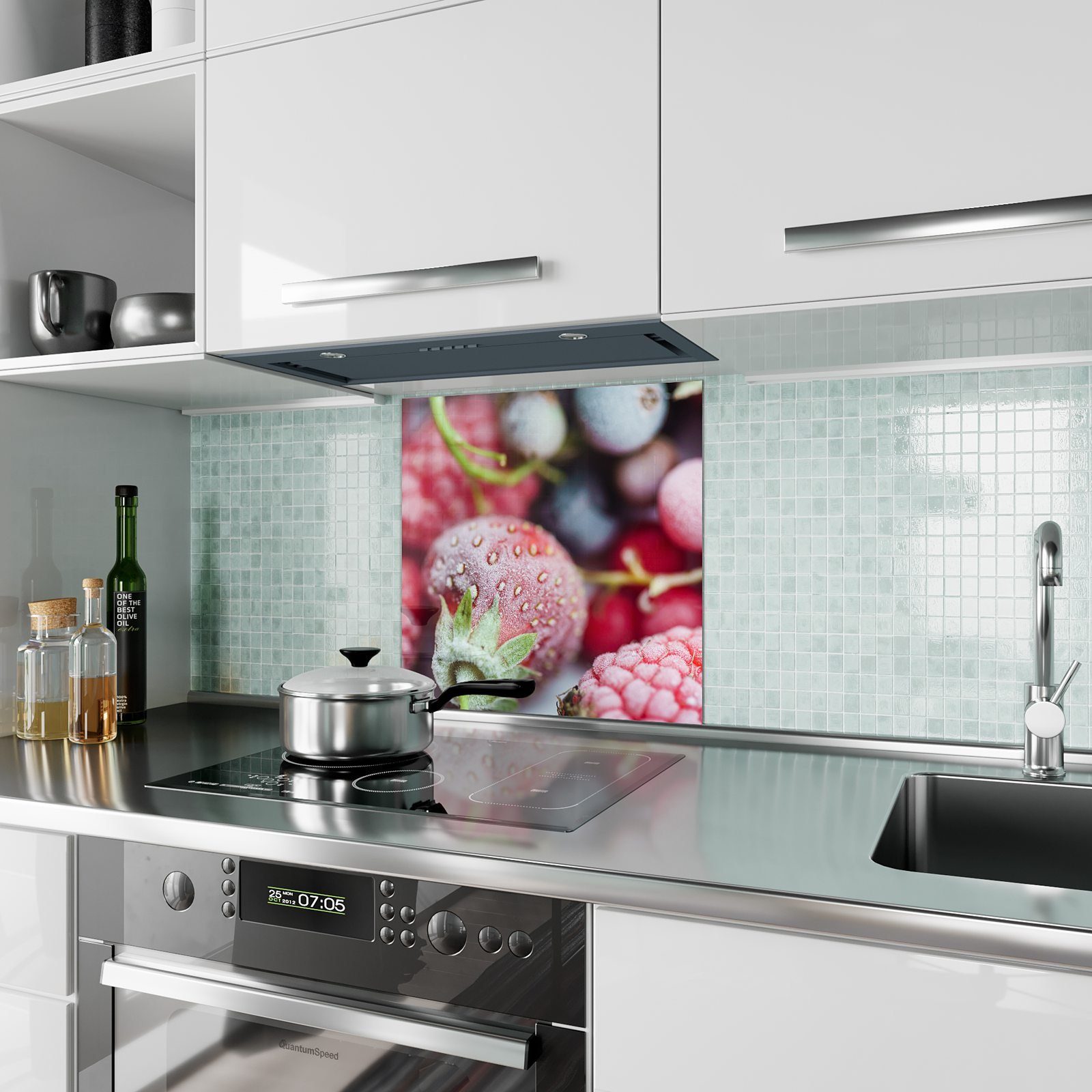 Primedeco Küchenrückwand Küchenrückwand Beeren mit Motiv Gefrorene Spritzschutz Glas