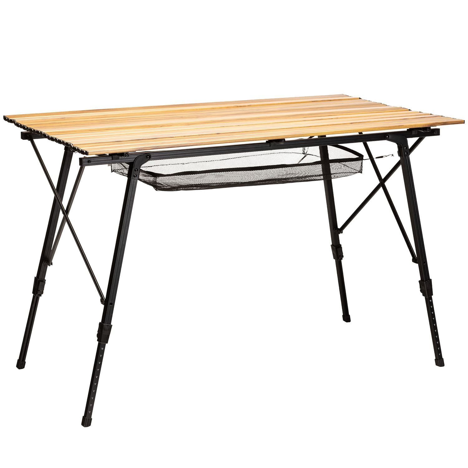 Skandika Campingtisch Alu Falttisch Jamsa, Klapptisch mit Netzablage, höhenverstellbar, leicht, 120 x 70 x 45/70 cm, bis 50 kg belastbar, wetterfest, Garten