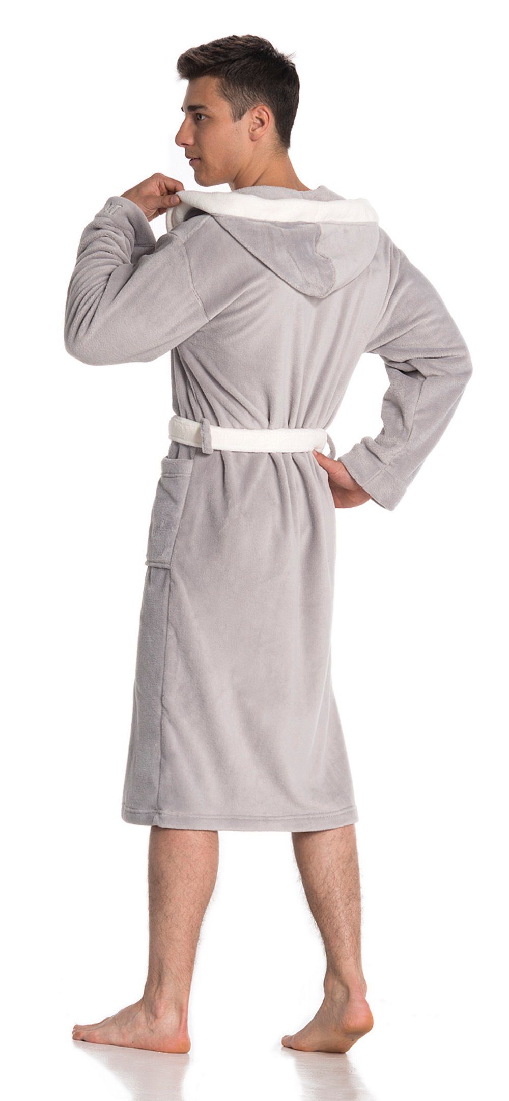 Di Ficchiano Bademantel Di Ficchiano Herren Bademantel MONZA mit Kapuze, wadenlang, Polyester, Weitenverstellung, Bindegürtel
