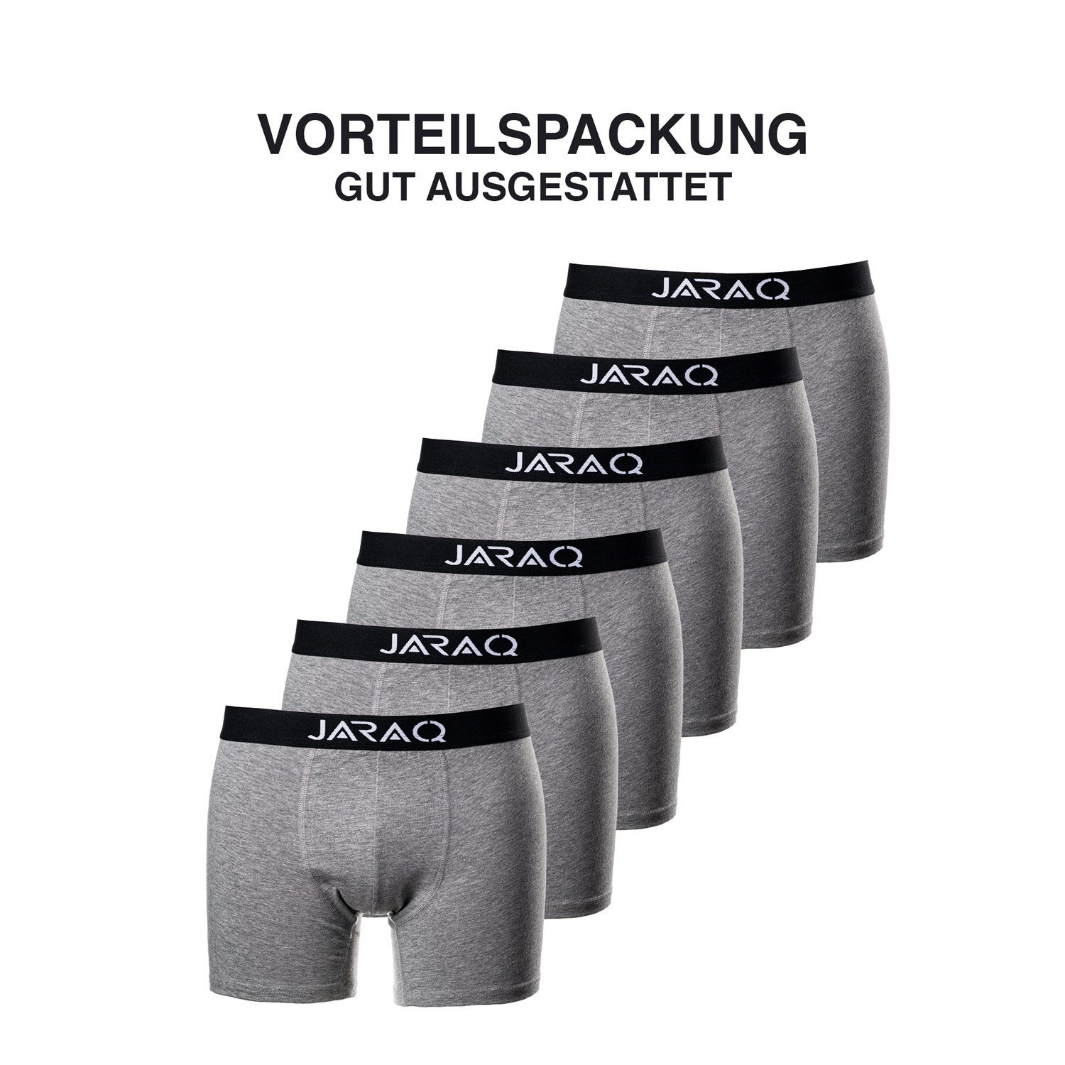 (6-St) Baumwoll JARAQ 6er-Pack Grau Boxershorts Unterwäsche