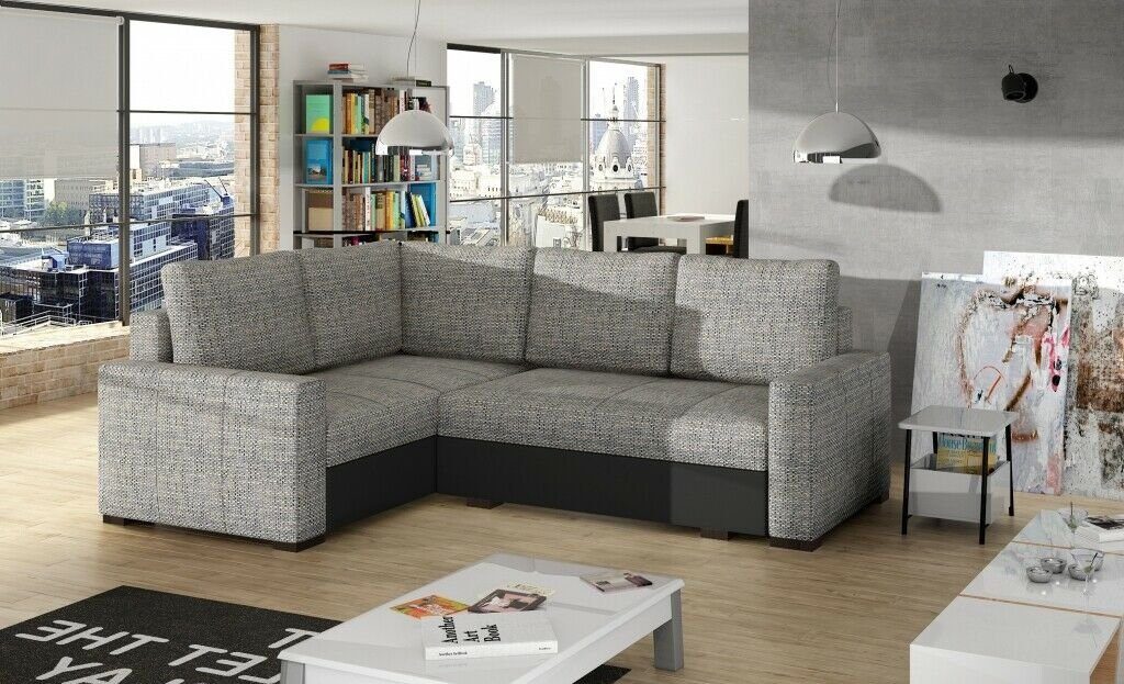 JVmoebel Ecksofa Ecksofa L Form Sofa Couch Polster Ecksofas Wohnlandschaft, Made in Europe Grau/Schwarz