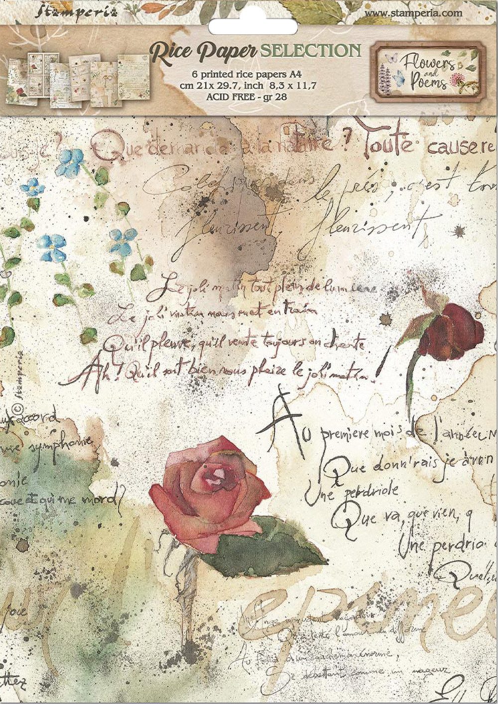 Stamperia Seidenpapier Motiv-Strohseiden Sortiment Flowers and Poems, DIN A4, 6er-Set