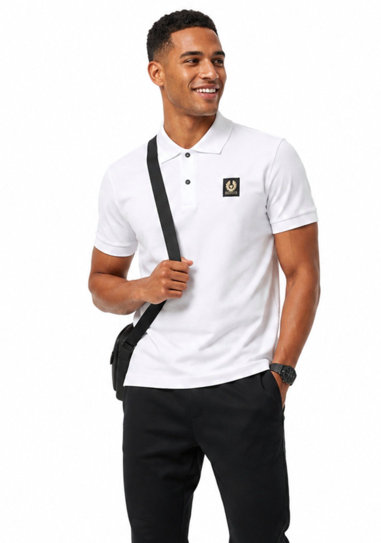 Belstaff Poloshirt Herren Retro Patch Regular Comfort Fit Baumwollpiqué Gestickter Phönix-Aufnäher, Rippkragen und bündchen