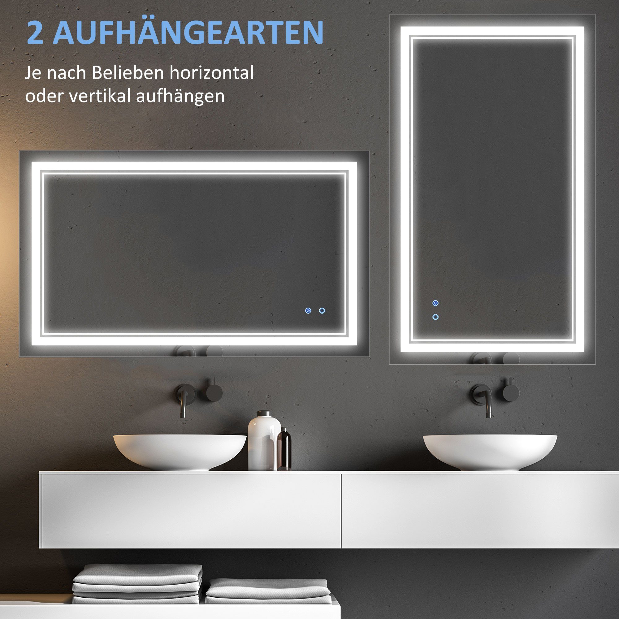 Kleankin Badspiegel 3.2 100 x cm Wandspiegel (Badezimmerspiegel, LED-Spiegel), x 1-St., BxLxH: 60