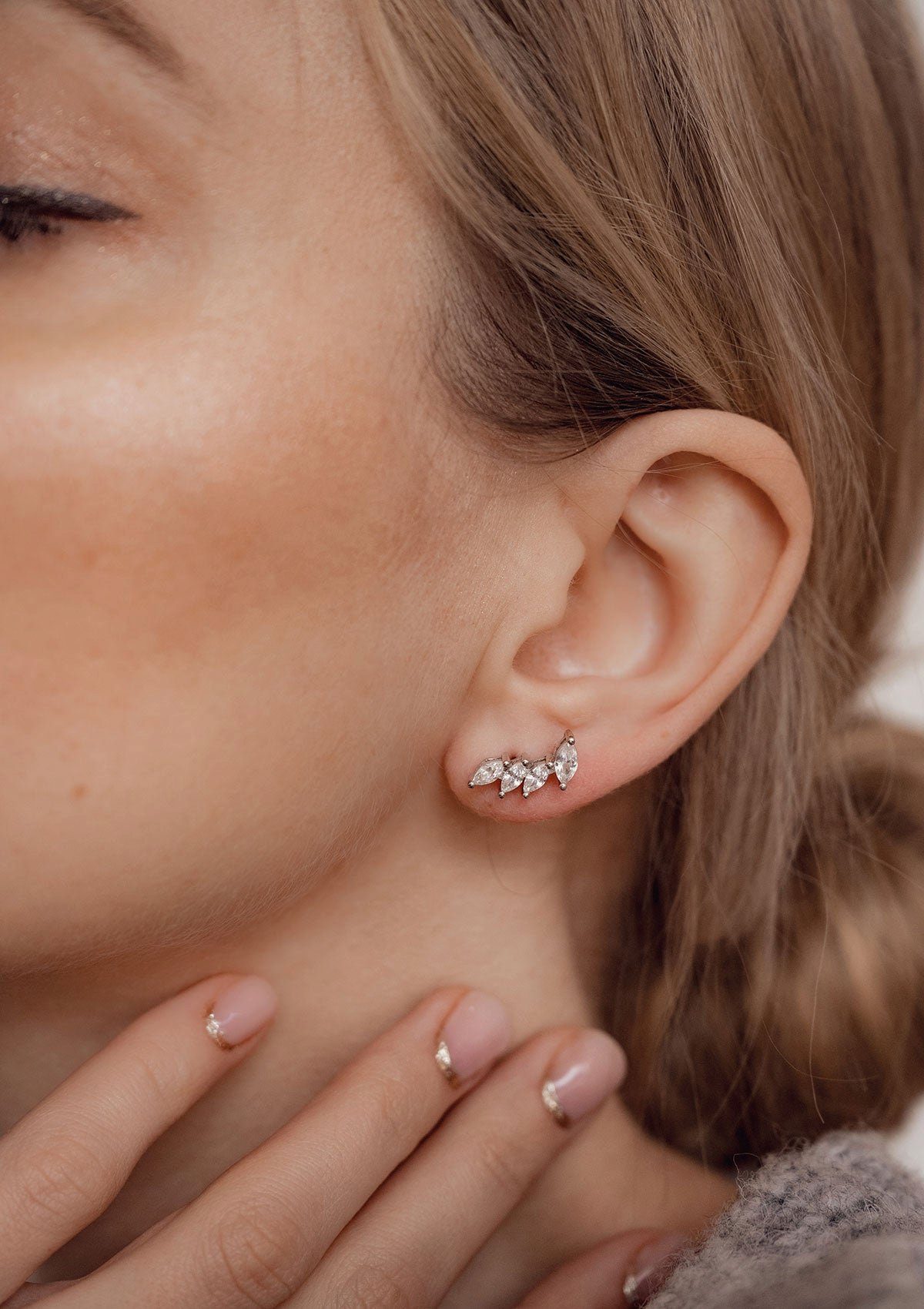 Hey Happiness Paar Ohrstecker Silber 925 mit Zirkonia, Gebogene Silber Dame günstig online kaufen