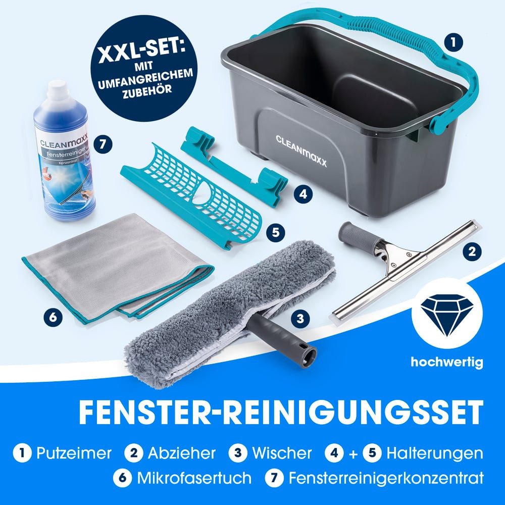 CLEANmaxx Sprühwischer CLEANmaxx Fensterreiniger-Set Professional Fensterputzer Set mit Abzieher & Fensterwischer - für saubere Fenster