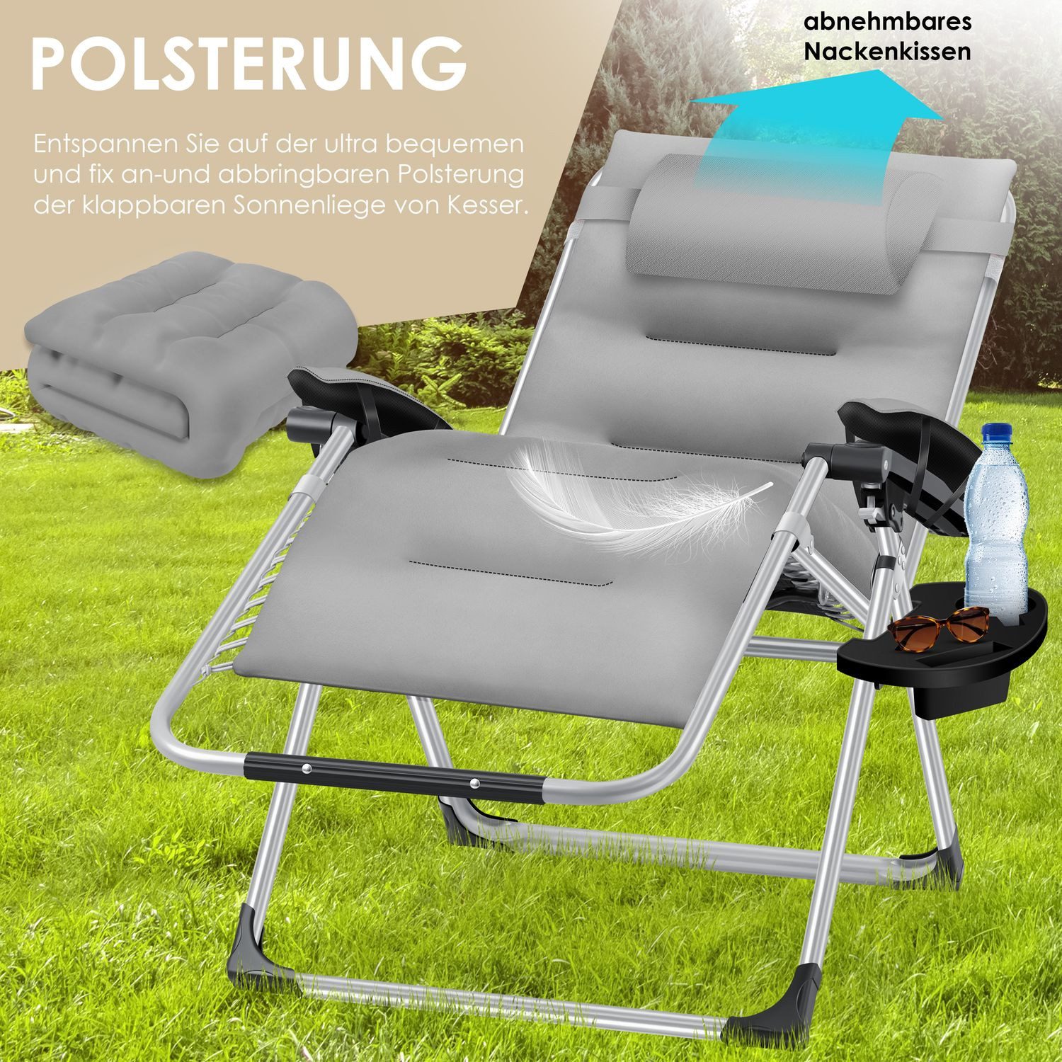 KESSER Gartenliege, Sonnenliege Liegestuhl Klappbar + Nackenkissen Gartenstuhl