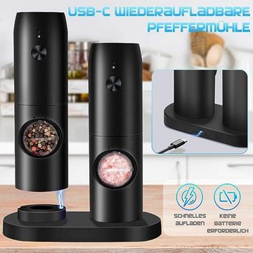 BlingBin Salz-/Pfeffermühle Gewürzmühle Salz und Pfeffermühle Elektrisch mit USB Basis elektrisch, (2 Stück), Mit USB-C-Ladekabel und LED-Licht