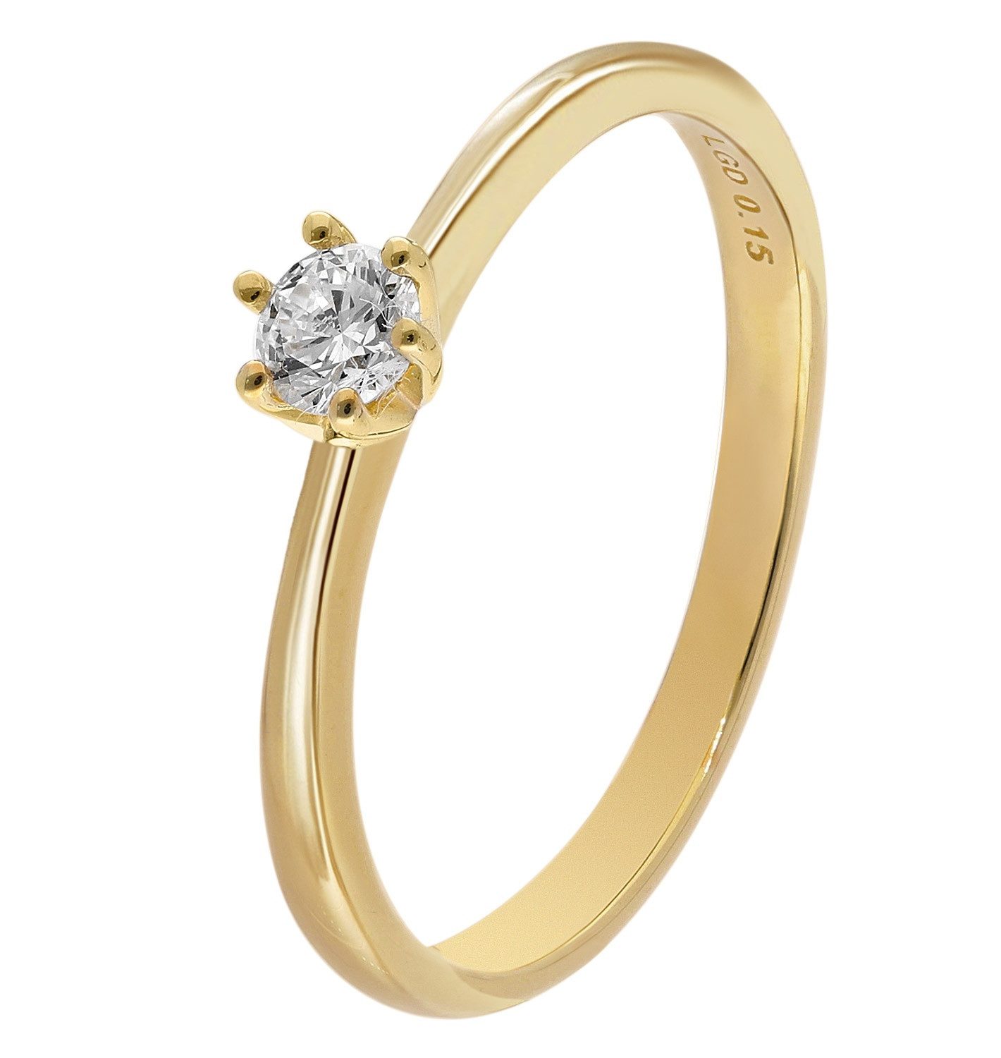 Glizz Solitärring Damenring mit Lab Grown Diamant 0,15 ct Gold 333 Brillant