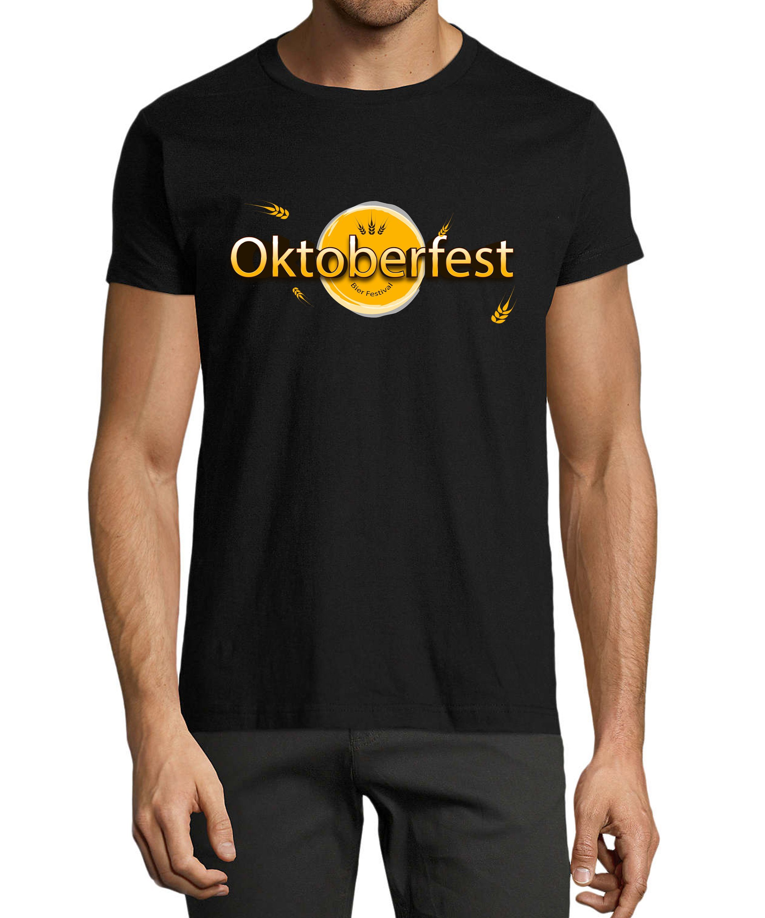 Regular mit Trinkshirt Baumwollshirt Bier Herren Shirt schwarz Oktoberfest i325 Aufdruck Festival MyDesign24 T-Shirt - Party T-Shirt Fit,