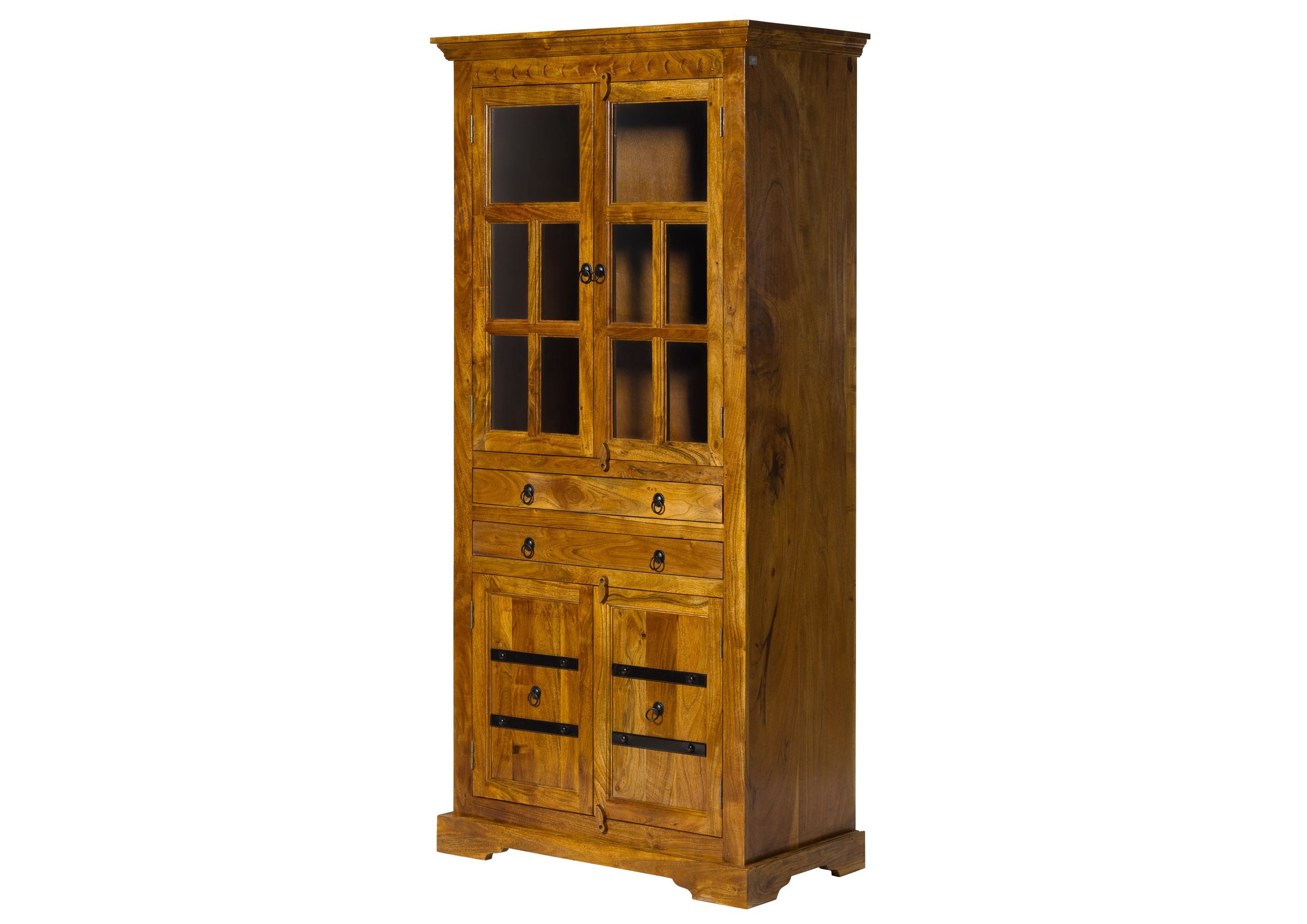 Massivmoebel24 Standvitrine OXFORD Akazie Massivholz hellbraun (Massivholz montiert 99 OXFORD #0452) Akazie 94x50x195 cm (BxTxH) hellbraun lackiert