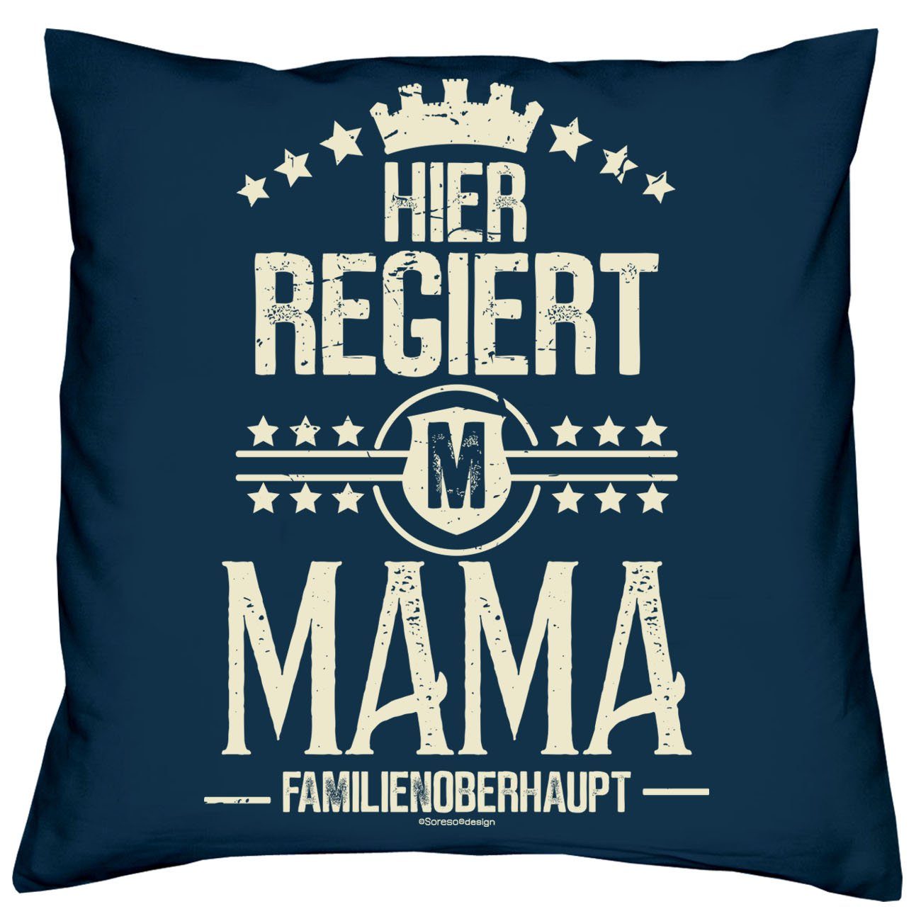 Mama Kissen Dekokissen Soreso® & Socken Geschenkidee regiert navy-blau Sprüche Hier Weihnachtsgeschenk Sleep,