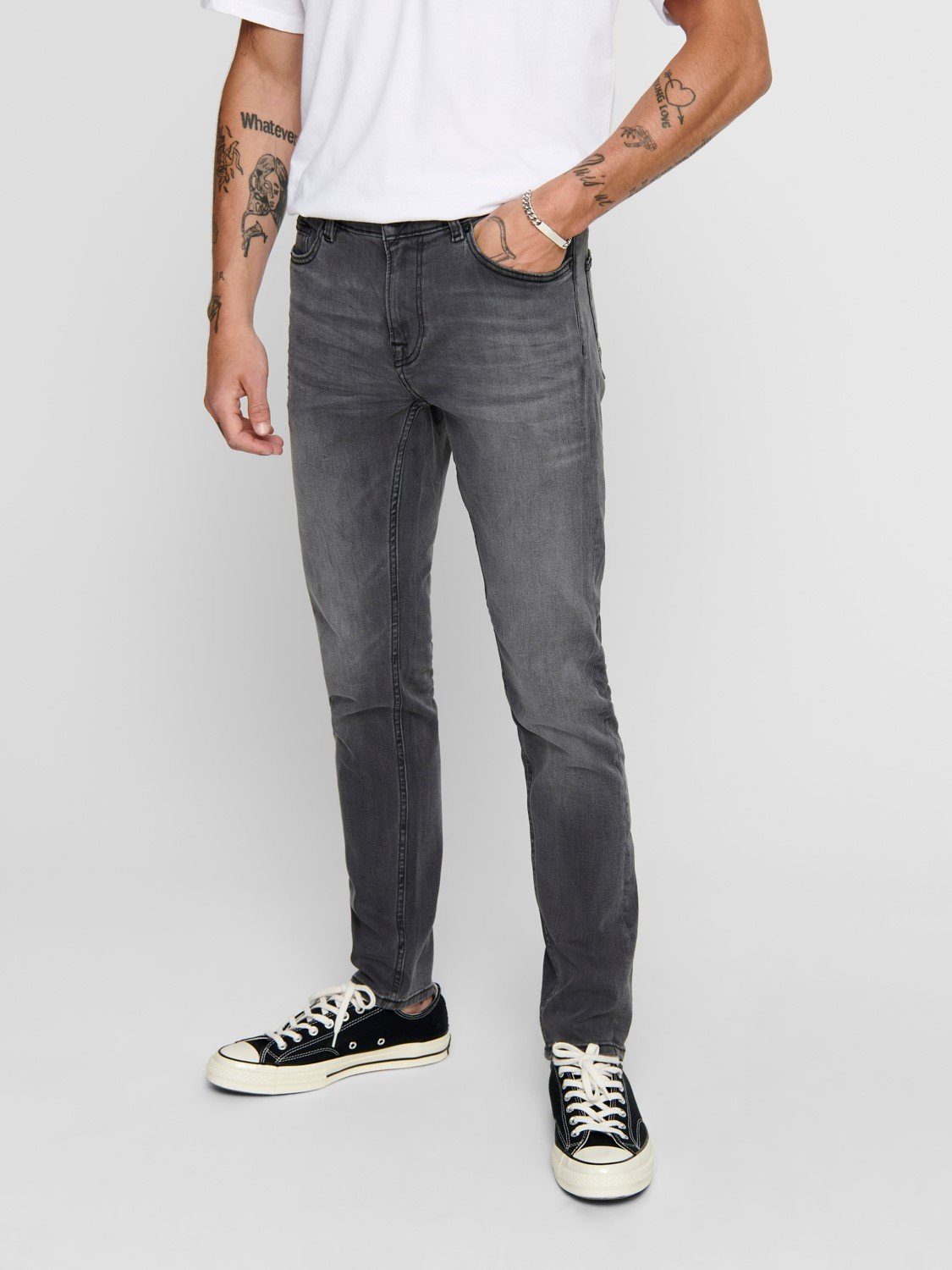 SONS Pants Basic 3977 Stoned Grau Slim-fit-Jeans ONLY Fit Hose Jeans ONSWARP Washed Skinny & Denim in (1-tlg)