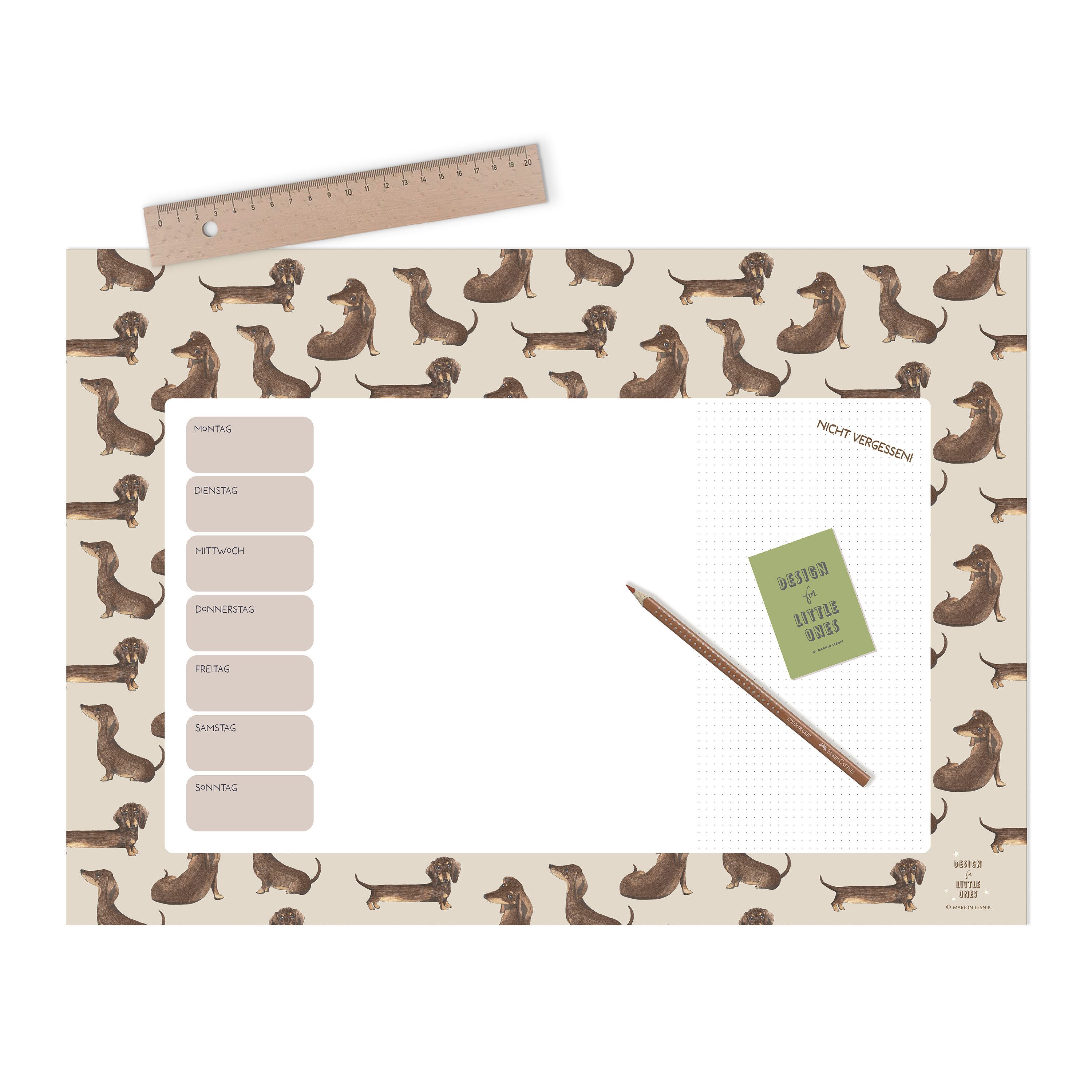 Thumbnail - Designforlittleones Schreibtischunterlage Papierblockunterlage/Wochenplaner Dackel, Skandinavischer Stil