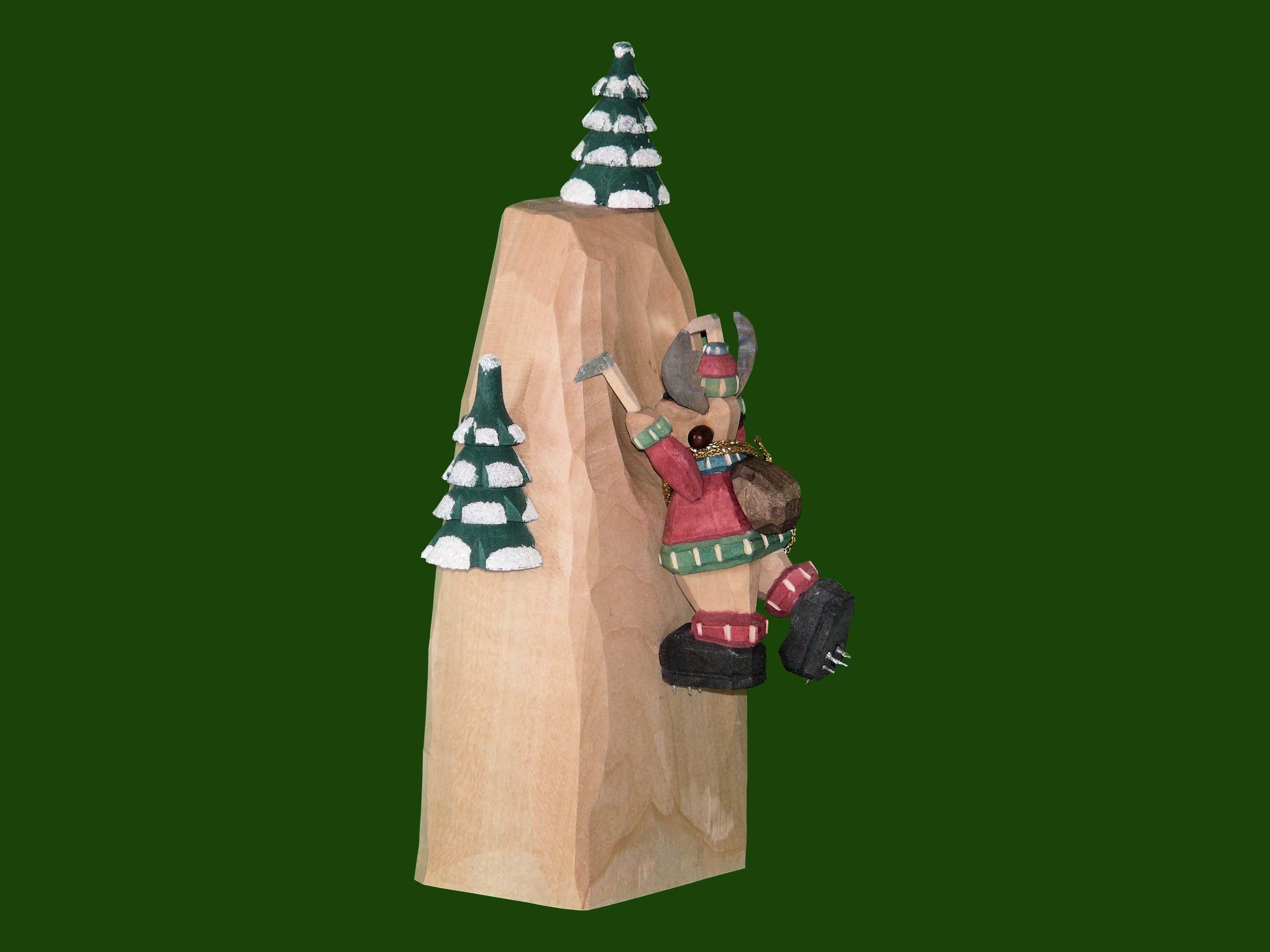 Weihnachtsfigur Elch als Bergsteiger geschnitzt cm 9 bunt