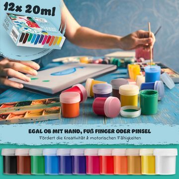 CreaTek Fingerfarbe Fingerfarben-Set Leuchtend & Auswaschbare Farben & Qualitätspinsel, 24 Teilig - 100% Ungiftig