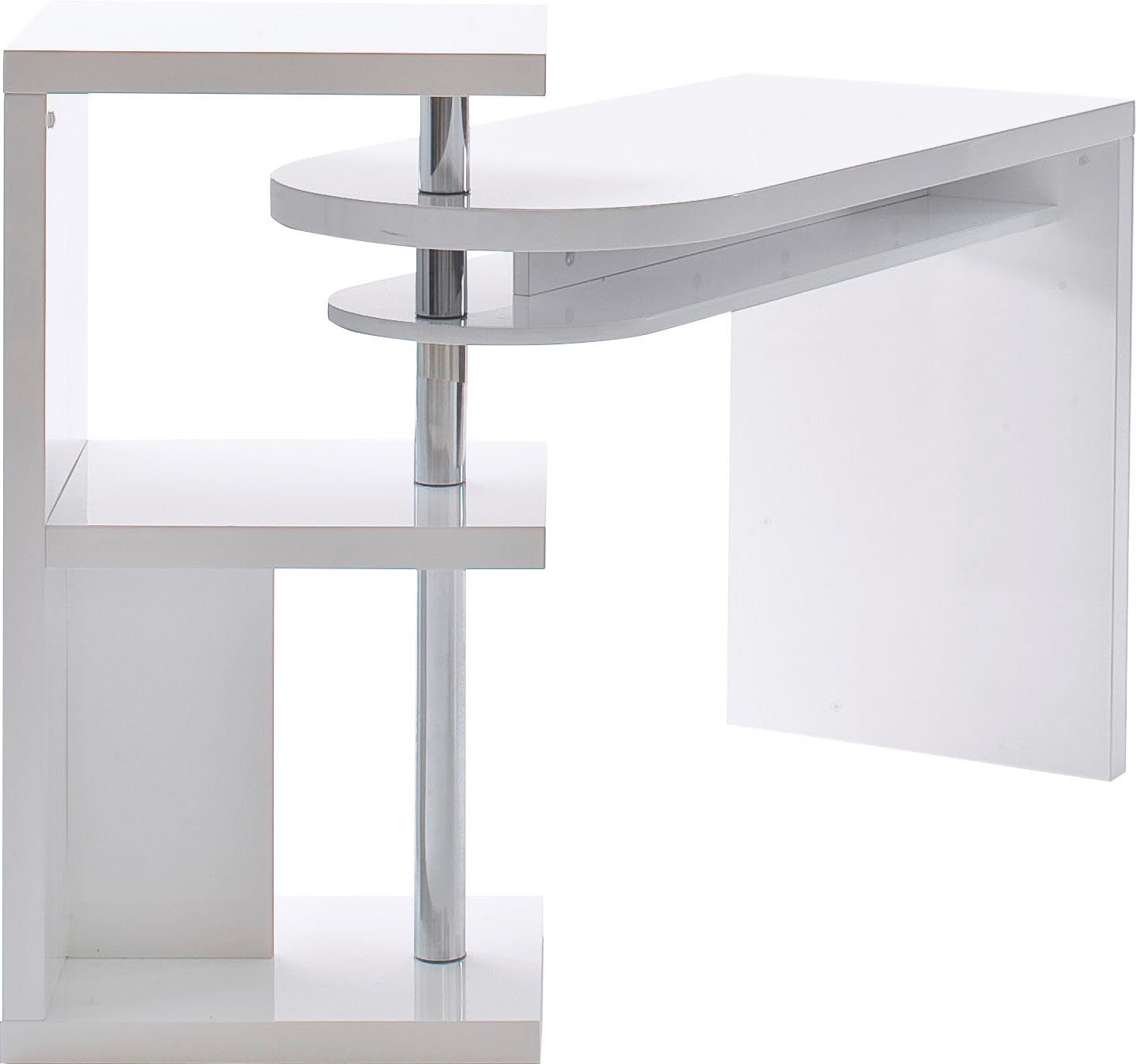 Regalelment furniture MCA schwenkbar Mattis, Schreibtisch hochglanz, weiß Tischplatte mit
