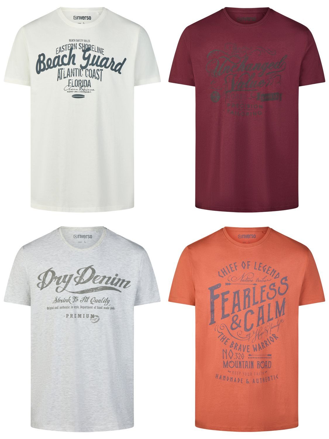 riverso T-Shirt Herren Printshirt RIVLeon Regular Fit (4-tlg) Kurzarm Tee Shirt mit Rundhalsausschnitt aus 100% Baumwolle