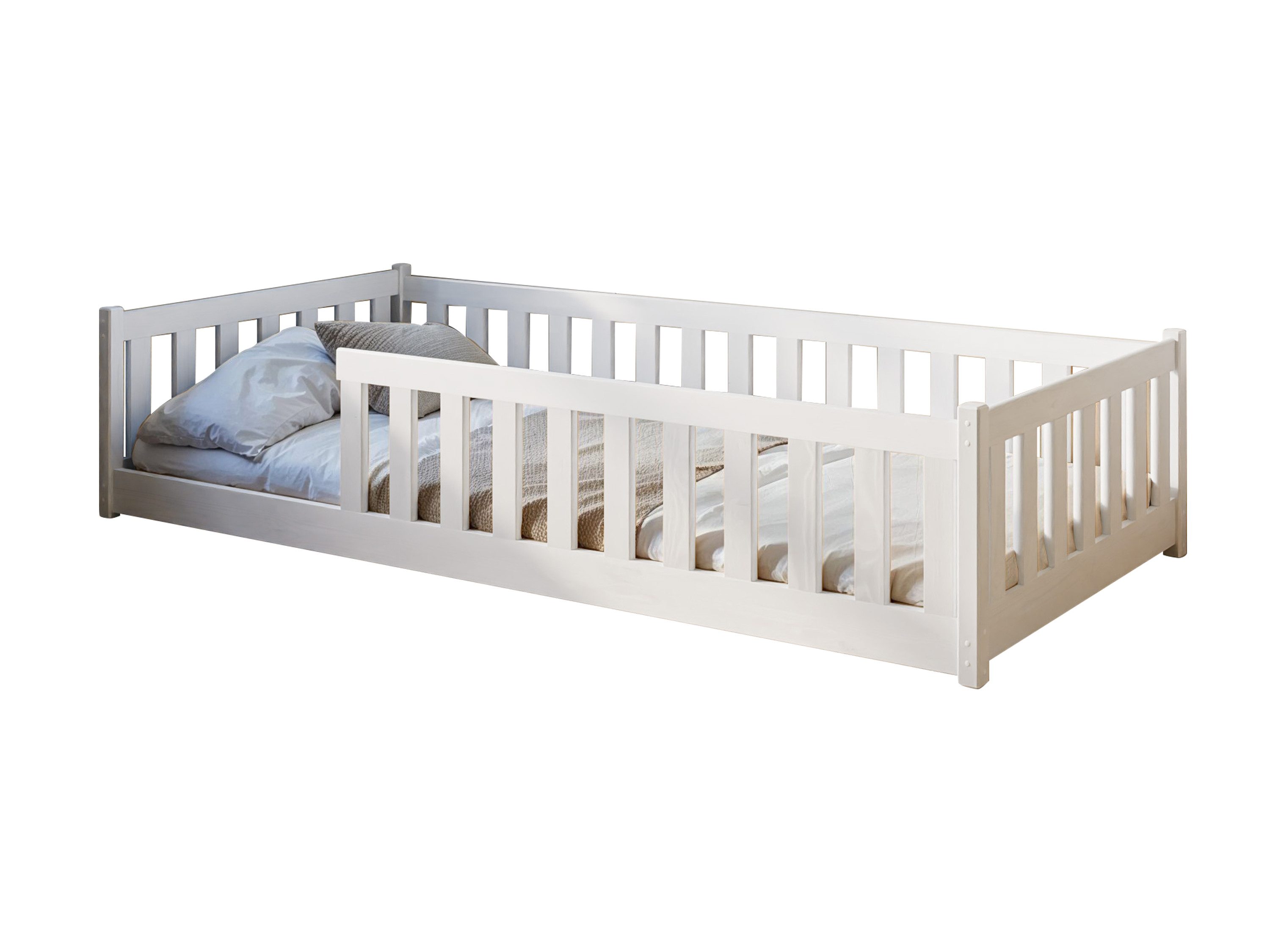 Kids Collective Kinderbett Bodenbett Bett mit Rausfallschutz & Lattenrost Montessori Bett Kinder (weitere Größen 90x200, 120x200, 140x200 cm), Jugendbett Einzel – Bild 2 von 5