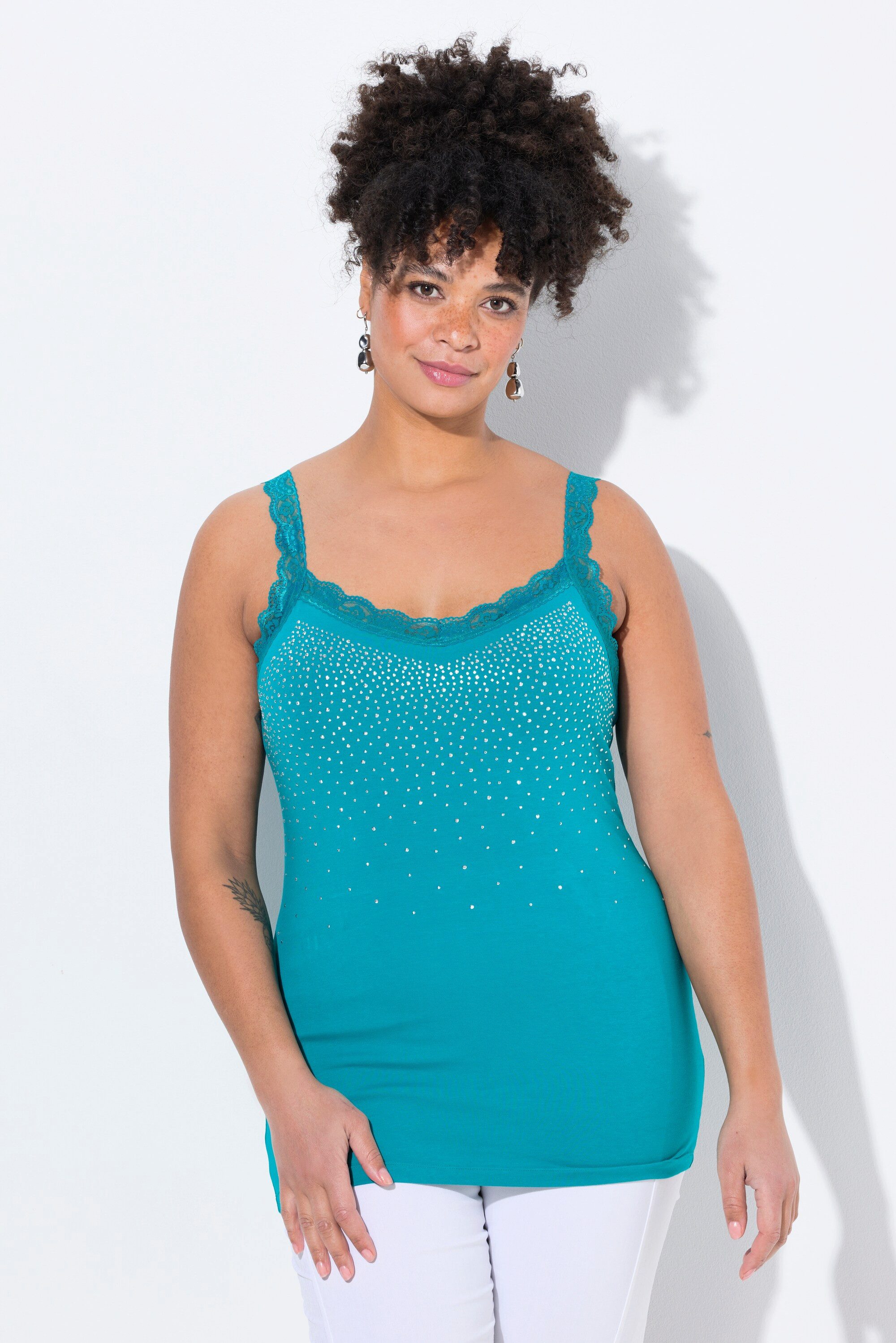 MIAMODA Longtop Top ärmelloser Slim Fit Ziernieten Spitze
