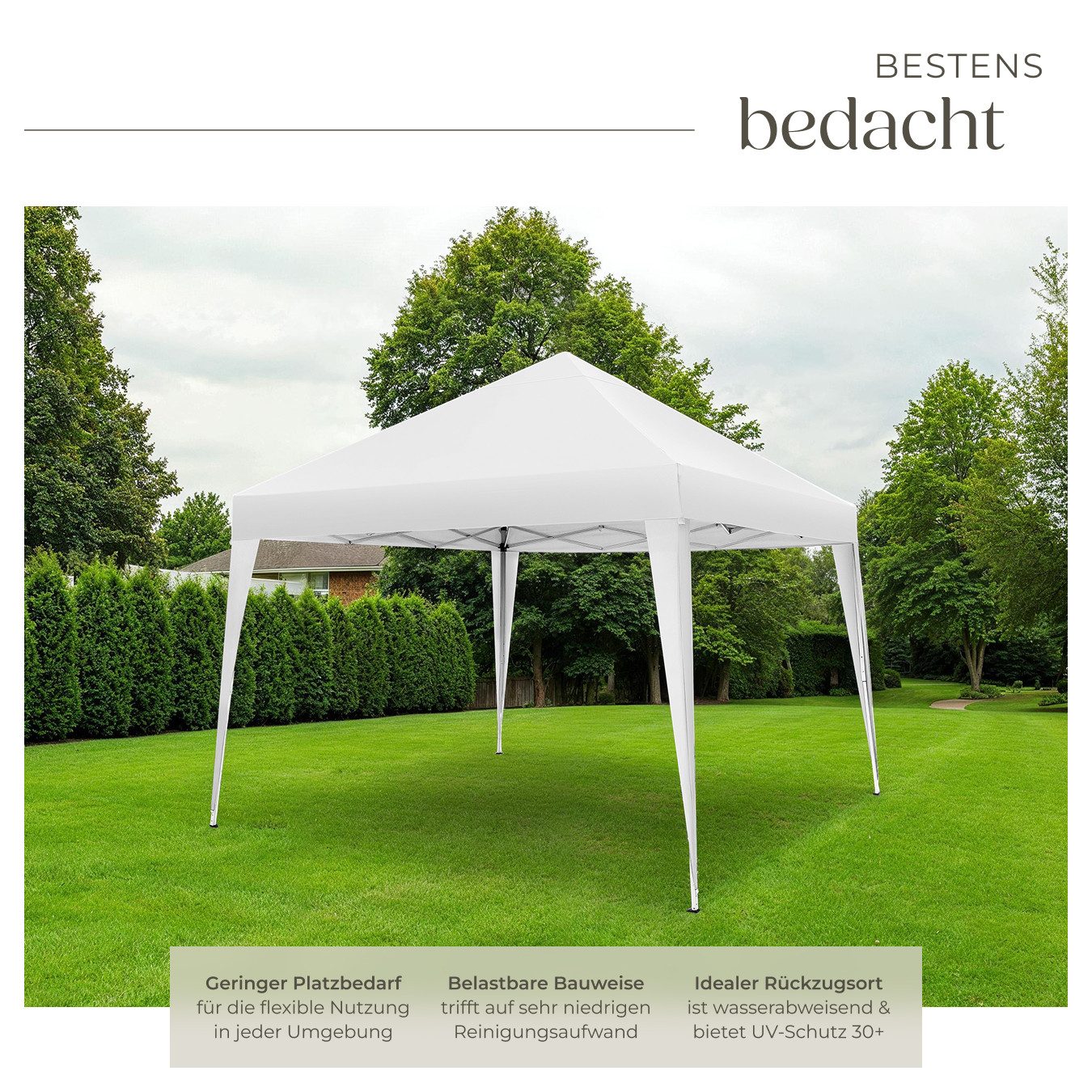 tectake Pavillon Rattan Gartenzelt, inklusive Spannseile, Heringe und Tragetasche, mit 0 Seitenteilen, (Partyzelt Linosa, in weiß), 3 x 3 m, faltbar und wasserabweisend, höhenverstellbar, mit UV-Schutz