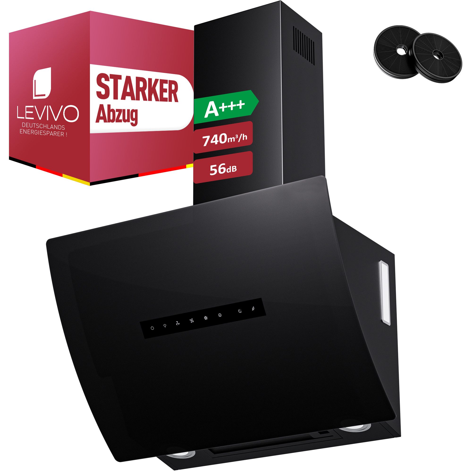 Levivo Kopffreihaube A+++ Kopffreie Dunstabzugshaube 60cm Umluft & Abluft mit 740m³/h A+++ Kopffreie Dunstabzugshaube 60cm Umluft & Abluft mit 740m³/h, Aktivkohlefiltern, Fettfiltern, LED-Beleuchtung