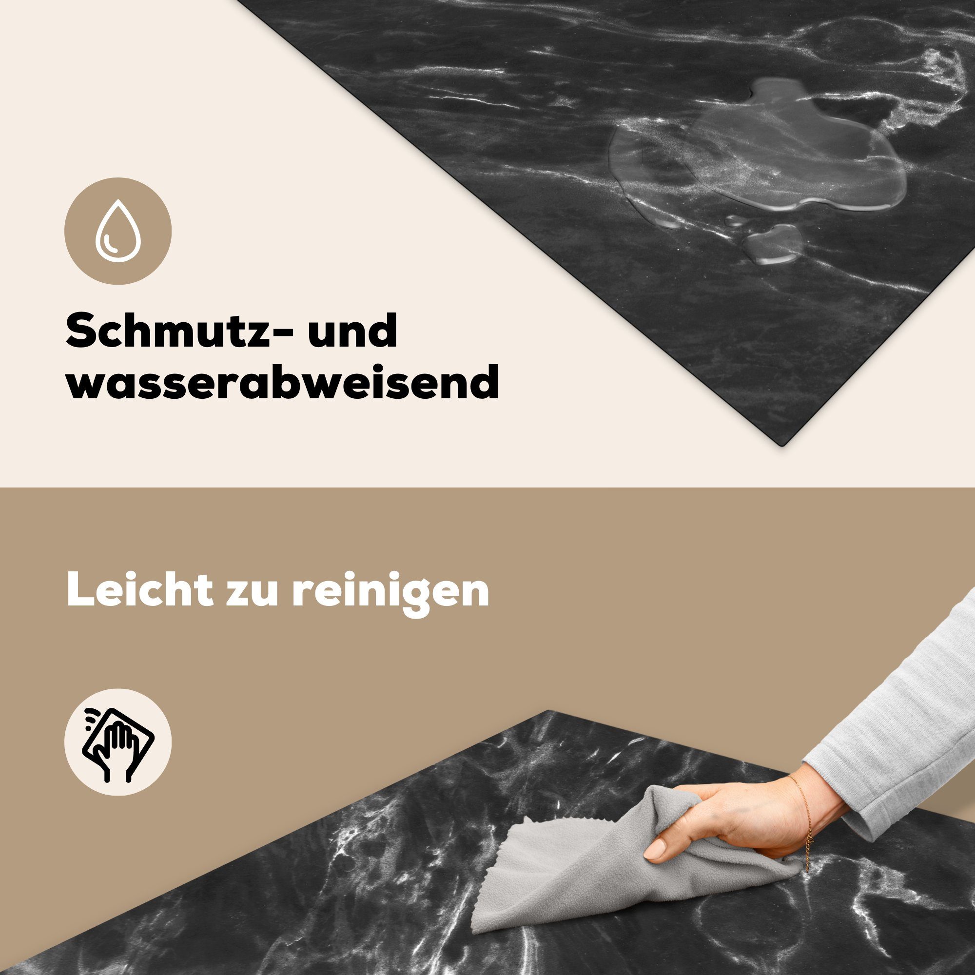 Vinyl, (1 Ceranfeldabdeckung, Muster Marmor küche für Herdblende-/Abdeckplatte - Wellen, cm, MuchoWow 78x78 tlg), Arbeitsplatte -