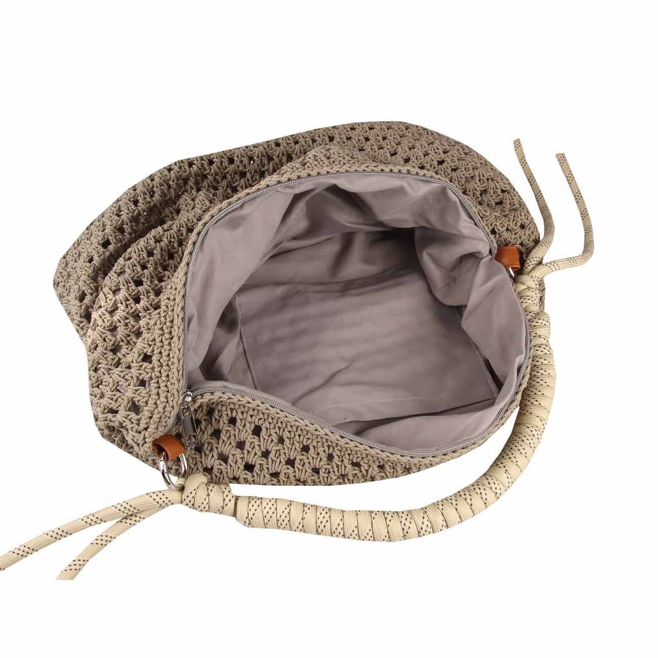 ITALYSHOP24 Schultertasche DAMEN TASCHE Boho Shopper Strohtasche Hobo Geflecht Häkeltasche Textil, Sommer Basttasche Strand Retro Reise Freizeit Urlaub Beuteltasche