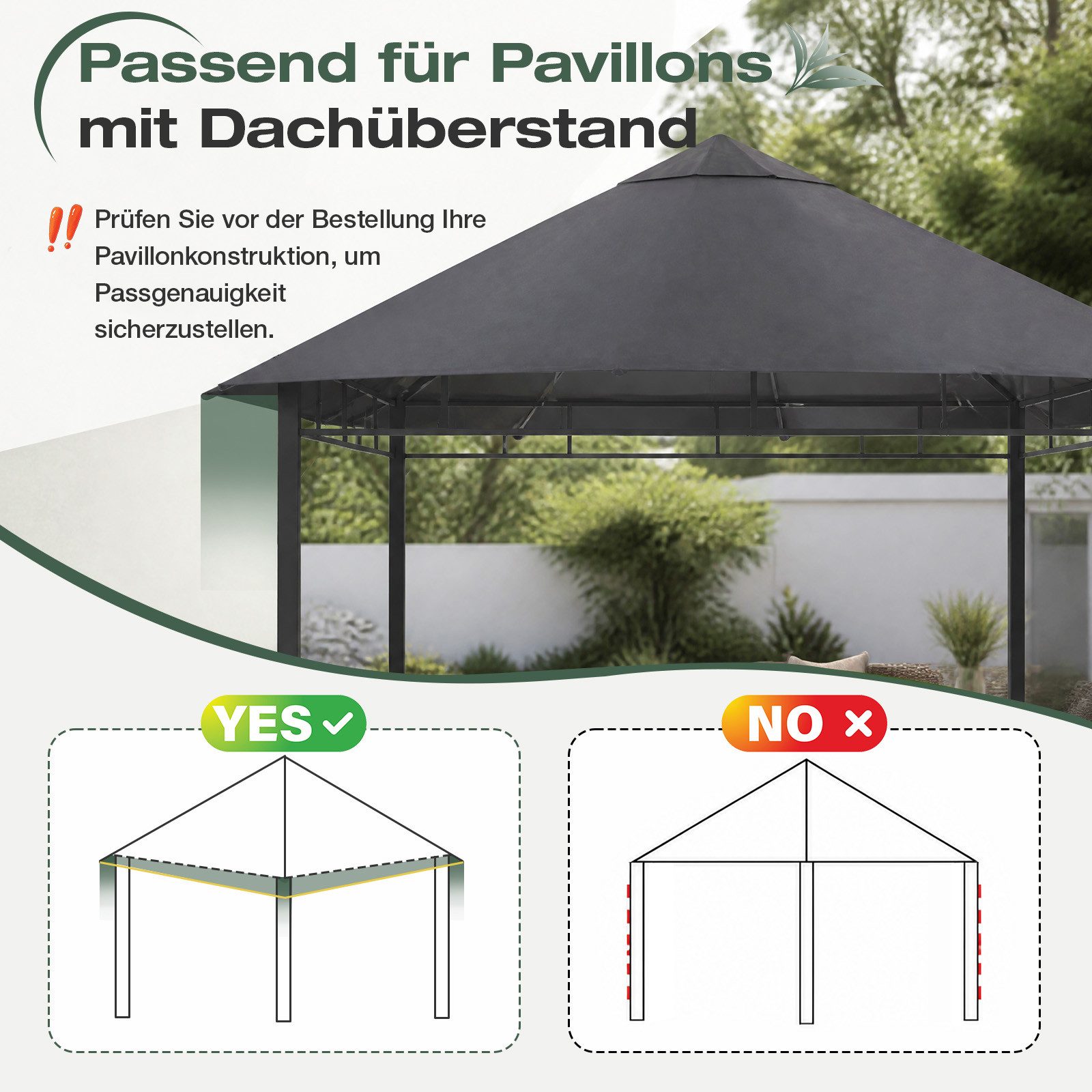 Sekey Pavillon-Ersatzdach Ersatzdach für Gartenpavillon 3x3 m Wasserdicht mit UV-Schutz, Robustes 800D Polyestergewebe mit doppelter PU-Beschichtung – Bild 4 von 5