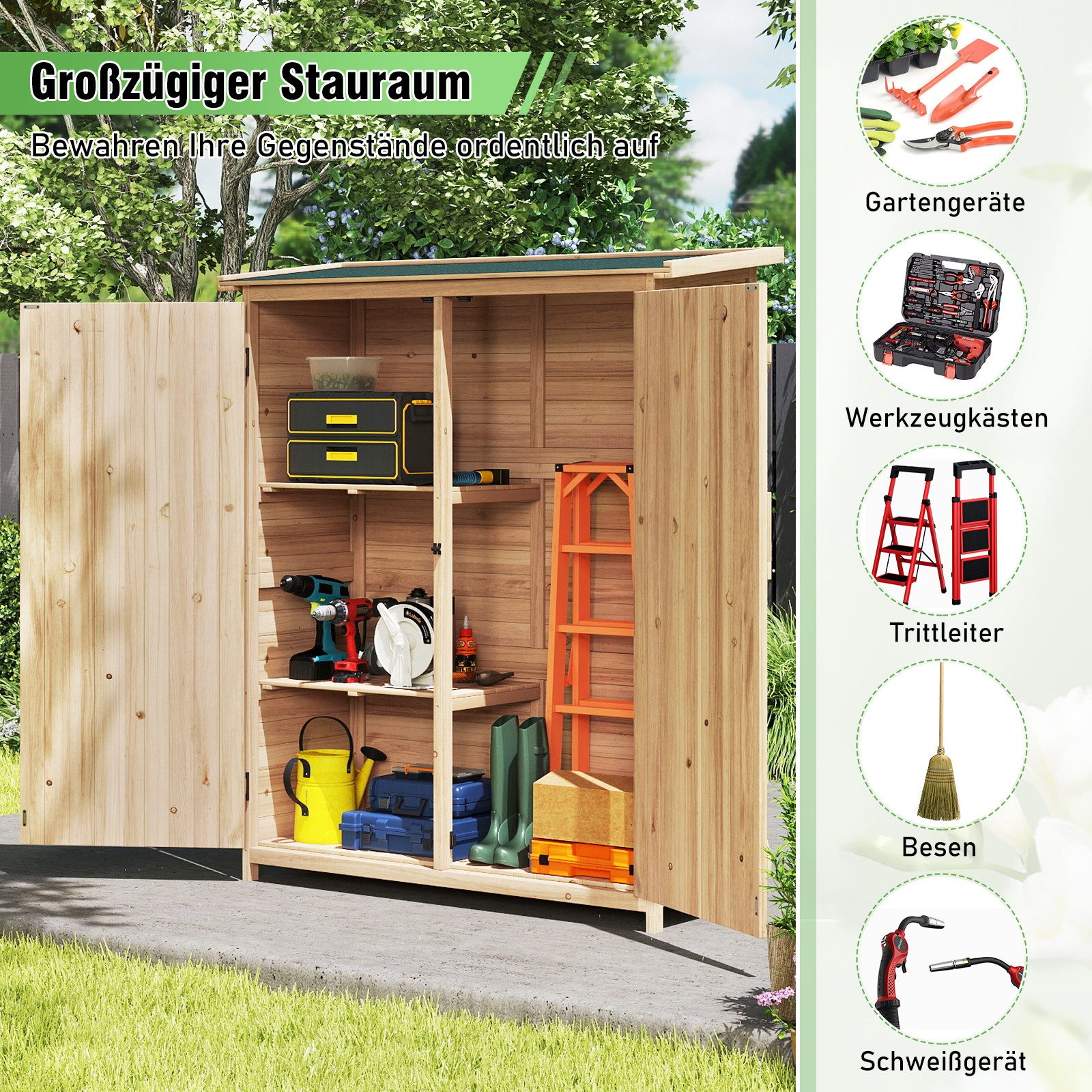 COSTWAY Geräteschrank (1-St) Außenschuppen, Gartenschrank, Gerätehaus für Garten