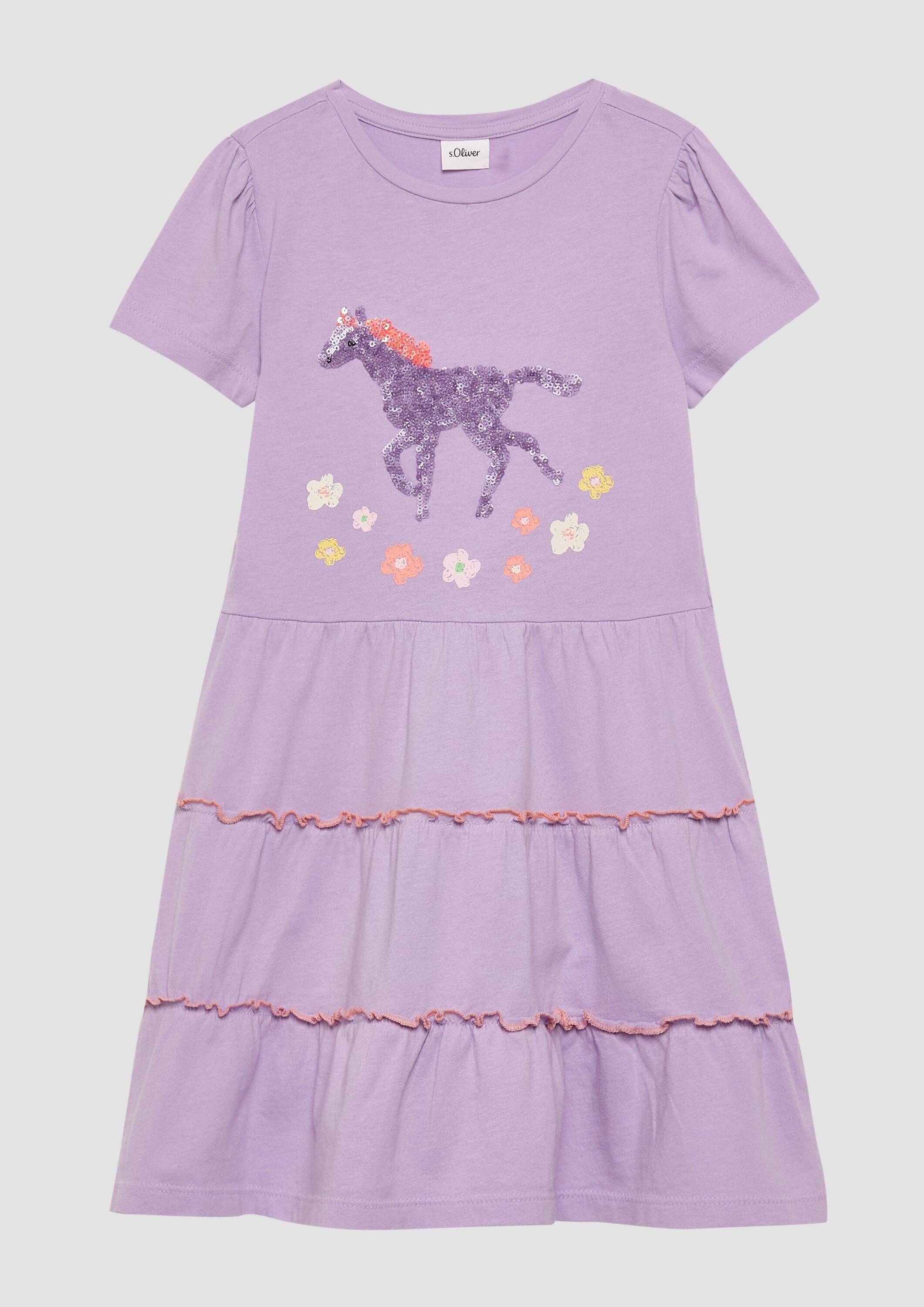 s.Oliver Minikleid Kleid Jersey-Kleid mit Puffärmeln und Pailletten