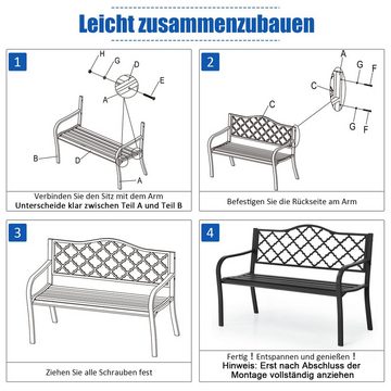 COSTWAY Gartenbank, Metall, mit Armlehnen & Rückenlehne, für 2 - 3 Personen