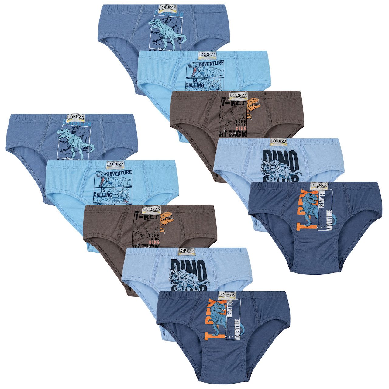 LOREZA Slip 10er Set Jungen Baumwolle Slips- T-Rex - Bunt (Set, 10-St)
