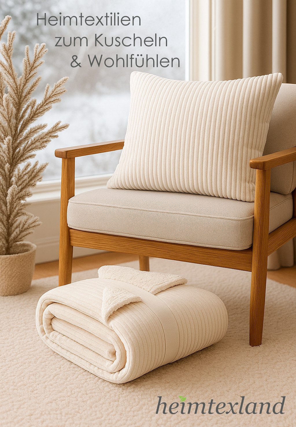 heimtexland Dekokissen Super Soft Cord Kissenbezug Sofakissen Kissenhülle, 45x45 I weich und flauschig I Kuschelkissen Kord I creme – Bild 4 von 5
