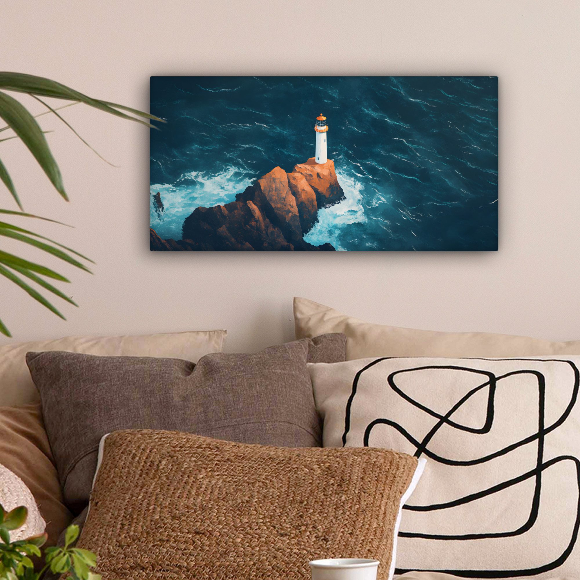 OneMillionCanvasses® Leinwandbild Panorama Leuchtturm - Felsen günstig online kaufen