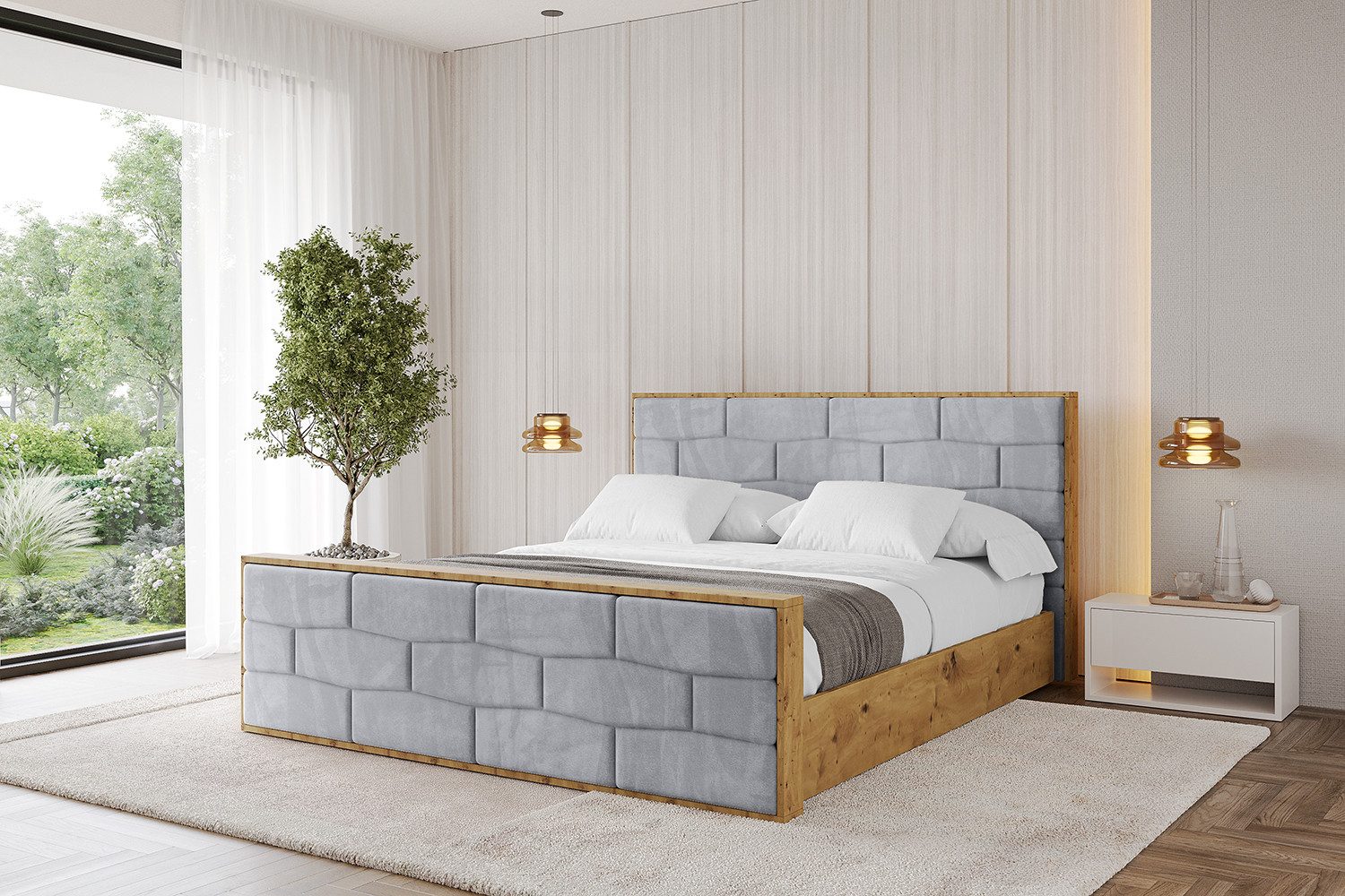 ALTDECOR Polsterbett ENZO8-Z (Polsterbett mit Bettkasten und Lattenrost, Boxbett mit Matratze), Doppelbett mit Stauraum, Bett mit Kopfteil