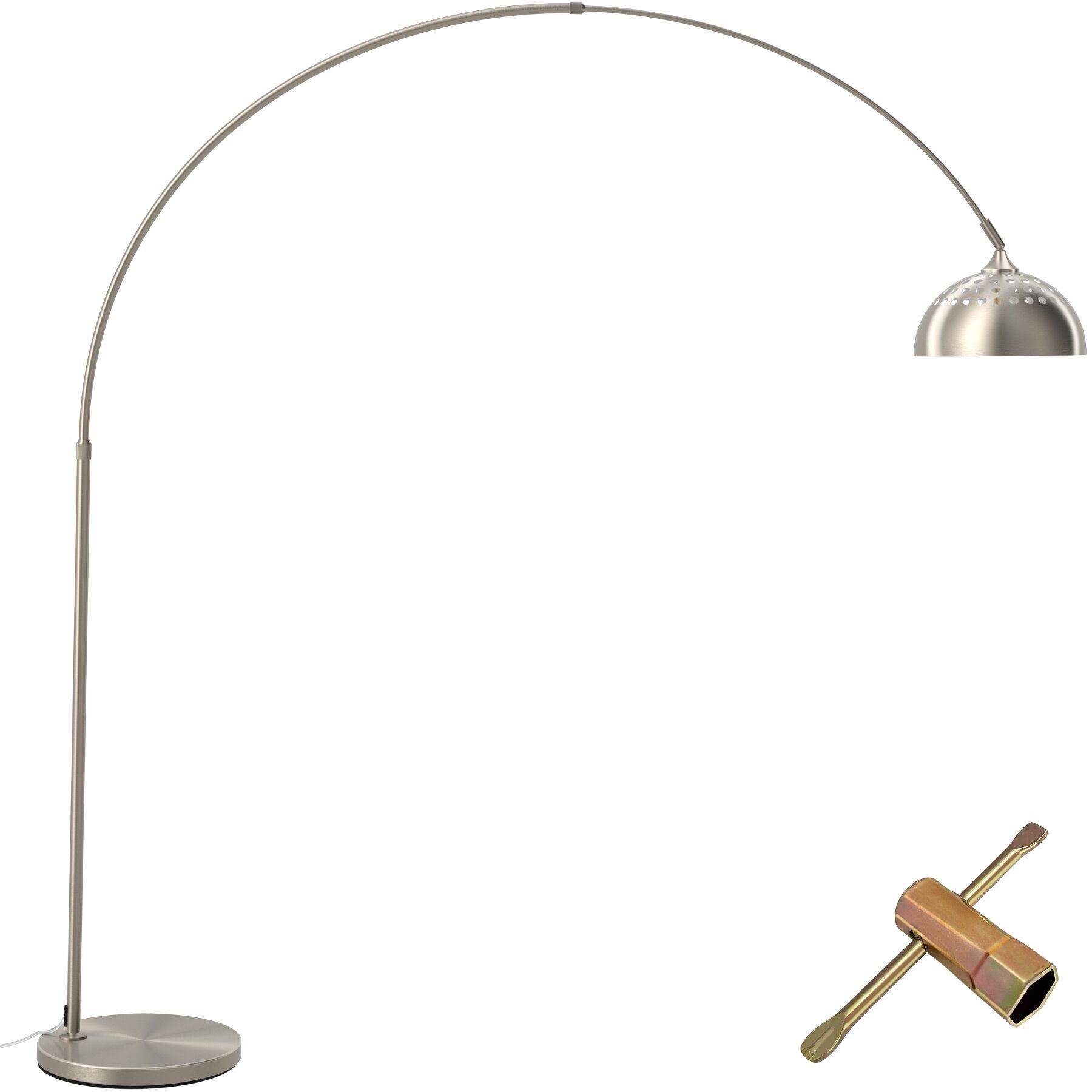 tectake Stehlampe Bogenleuchte aus beschichtetem Stahl, höhenverstellbar 187 - 206 cm, LED, 60 W, Fußschalter, massiver Standfuß mit Bodenschoner
