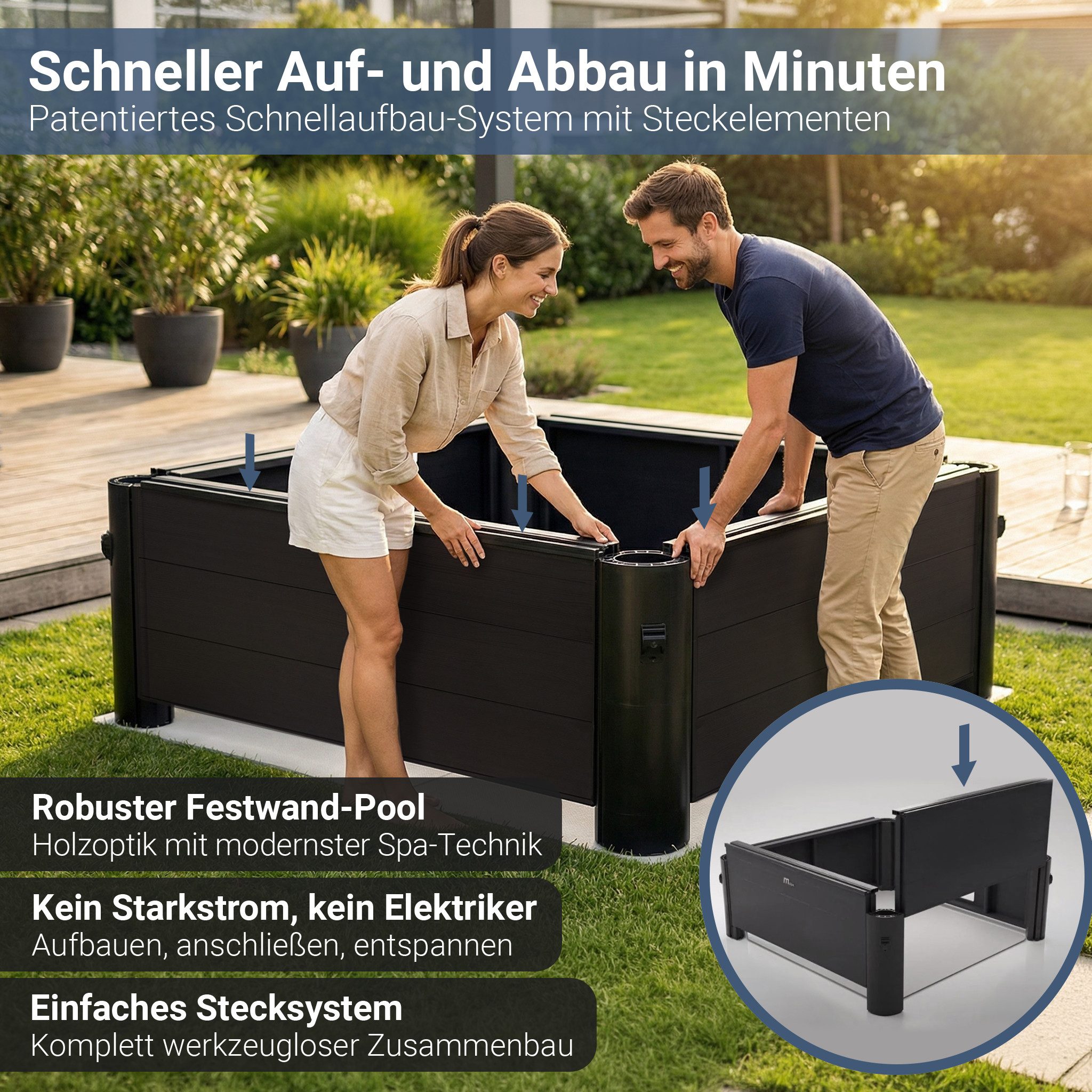 mSpa Whirlpool Frame Tribeca F-TR062W - 6 Personen, Stecksystem mit Einlageplane, (Whirpool Outdoor 6 Personen, App-Steuerung), Luftstrom-Massage, Schnellheizsystem