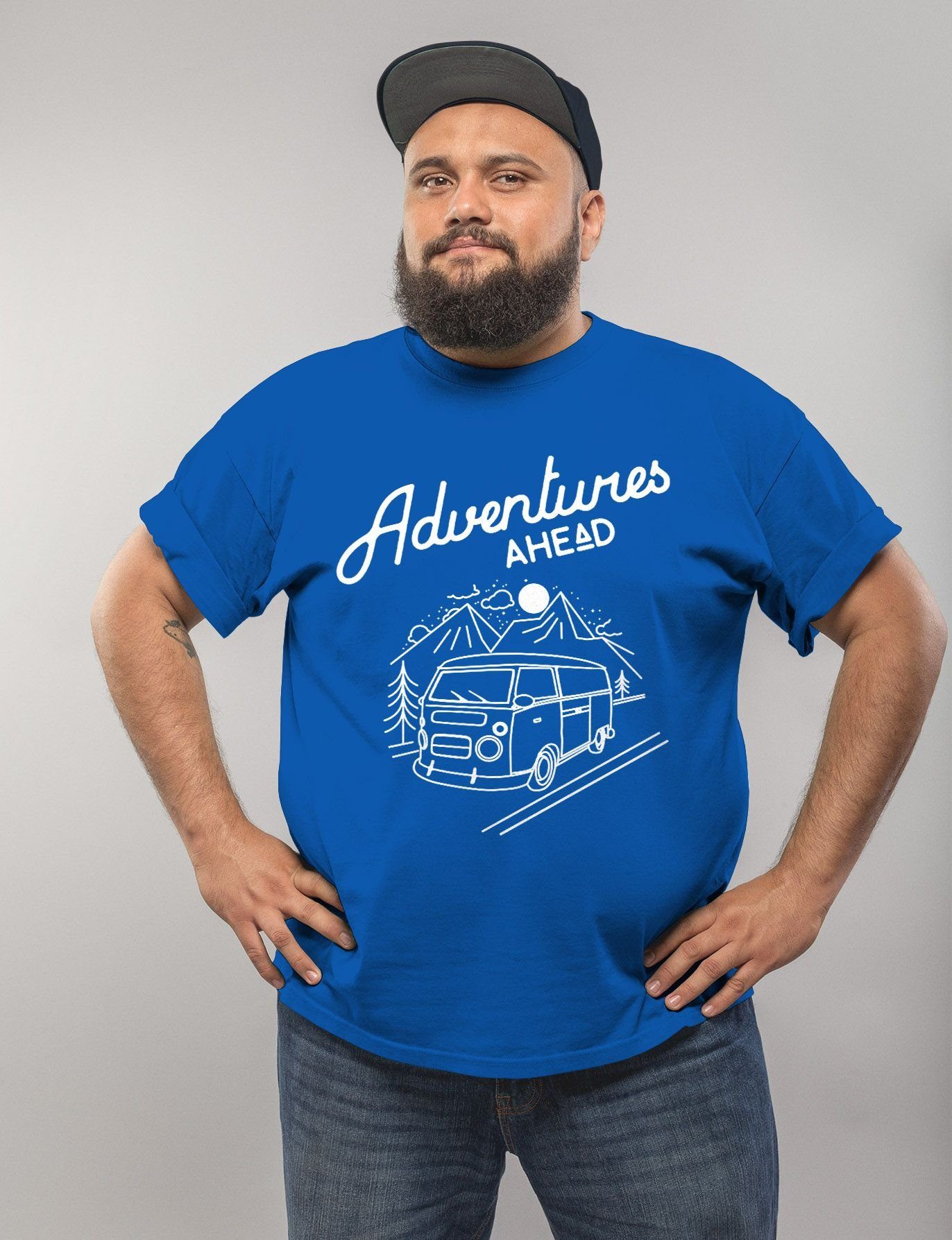 MoonWorks Print-Shirt Herren T-Shirt Bus Retro Abenteuer Adventures Ahead mit Print